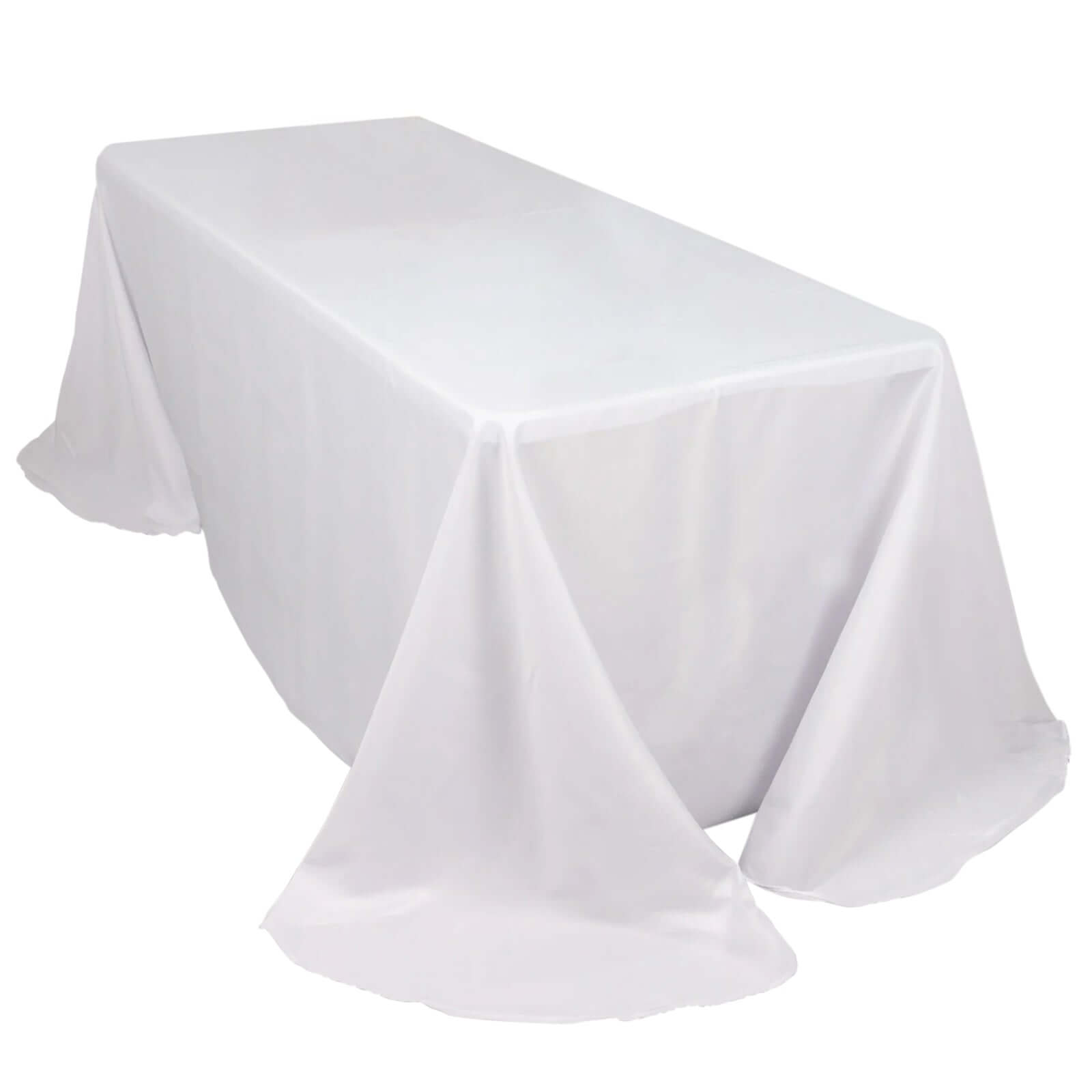 White Polyester Rectangle Tablecloth 90x132 - Ideal for Elegant Gatherings, Rounded Corners & Seamless Design