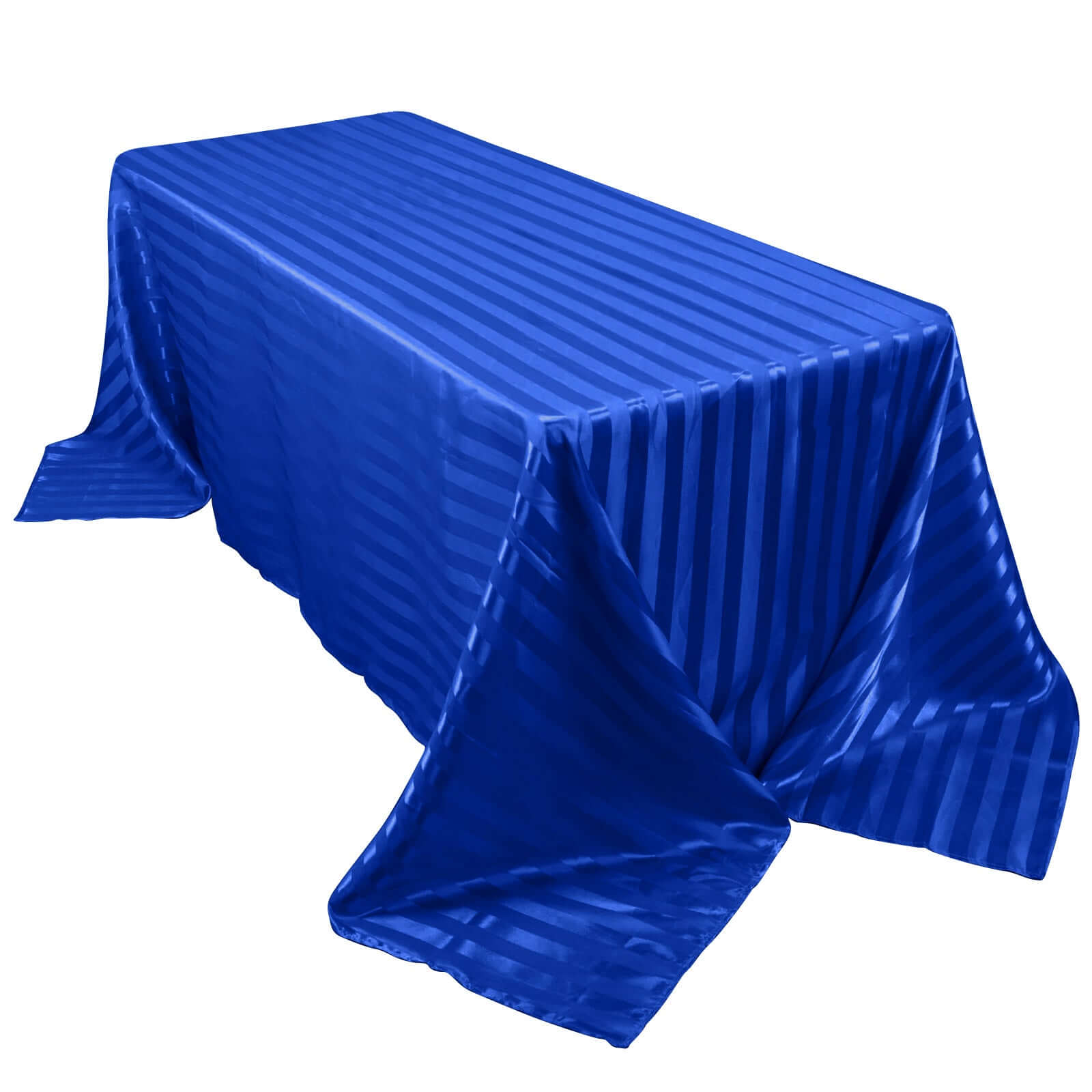 Royal Blue Satin Striped 90x132 Rectangular Tablecloth - Seamless & Smooth, Great Deal!