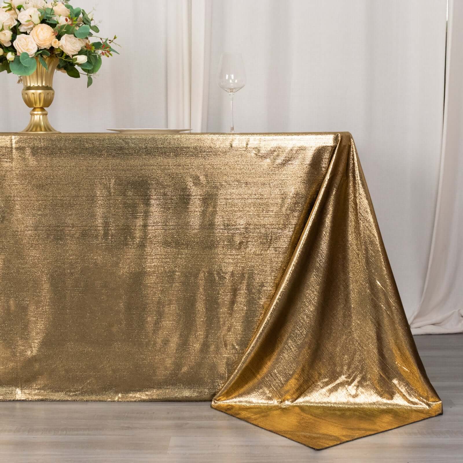 Shimmering Antique Gold Sequin Dots Polyester Wrinkle-Free Rectangle Tablecloth 90x132