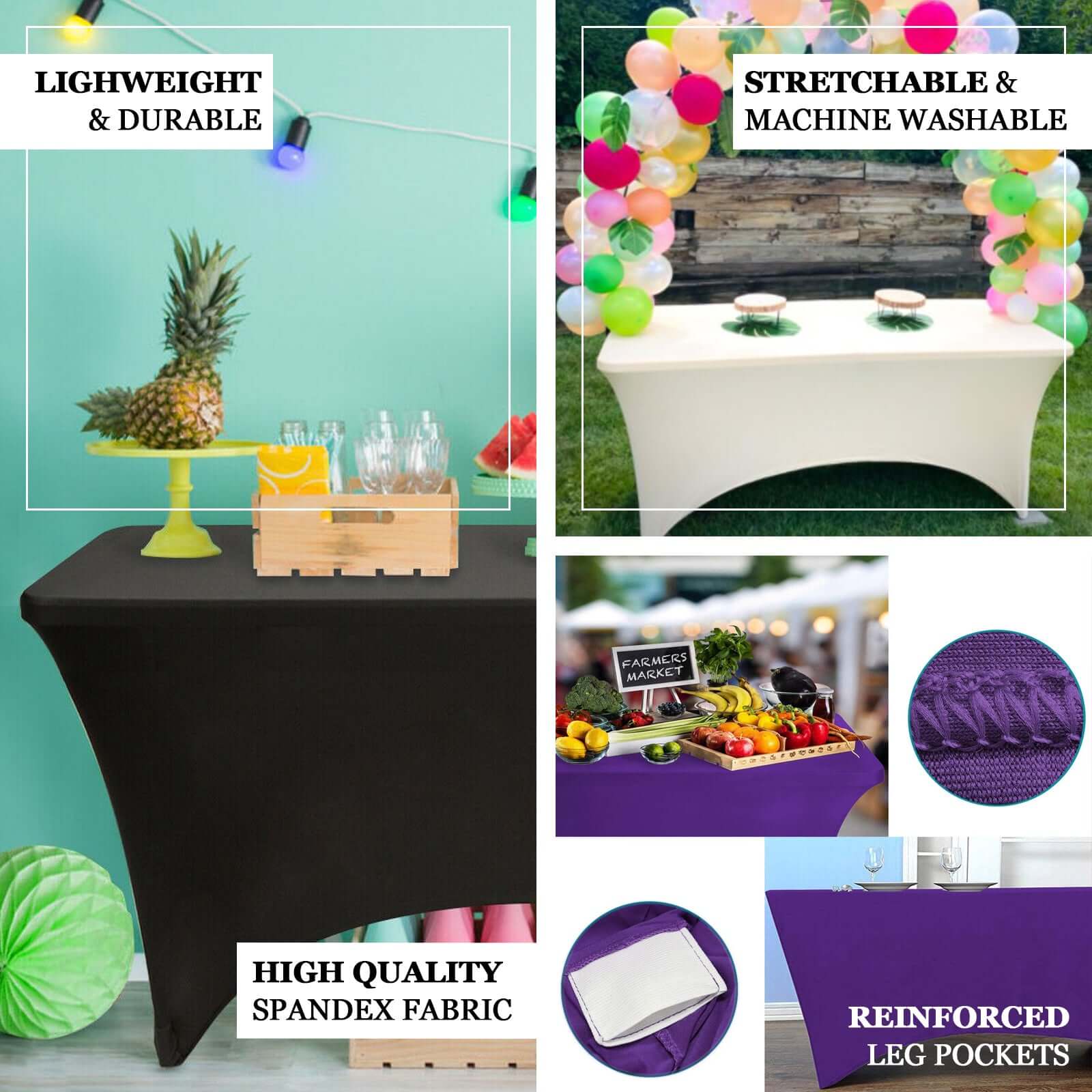 Purple Durable Stretch Spandex 96x30 Rectangle Table Cover - Ideal for Events