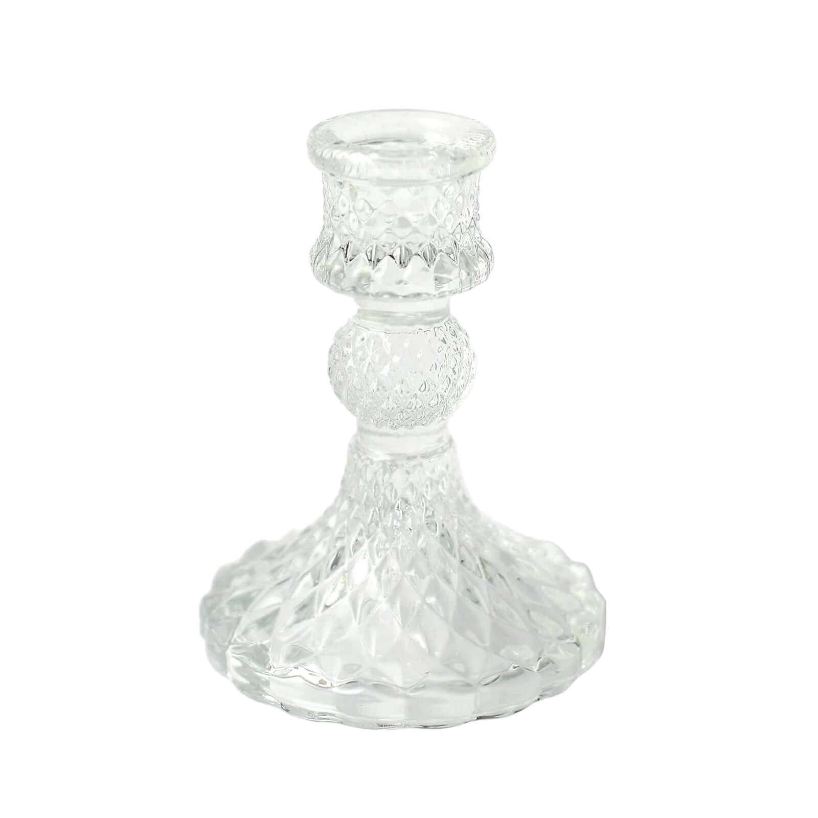 6-Piece Clear Glass Taper & Pillar Candle Holders with Diamond Pattern