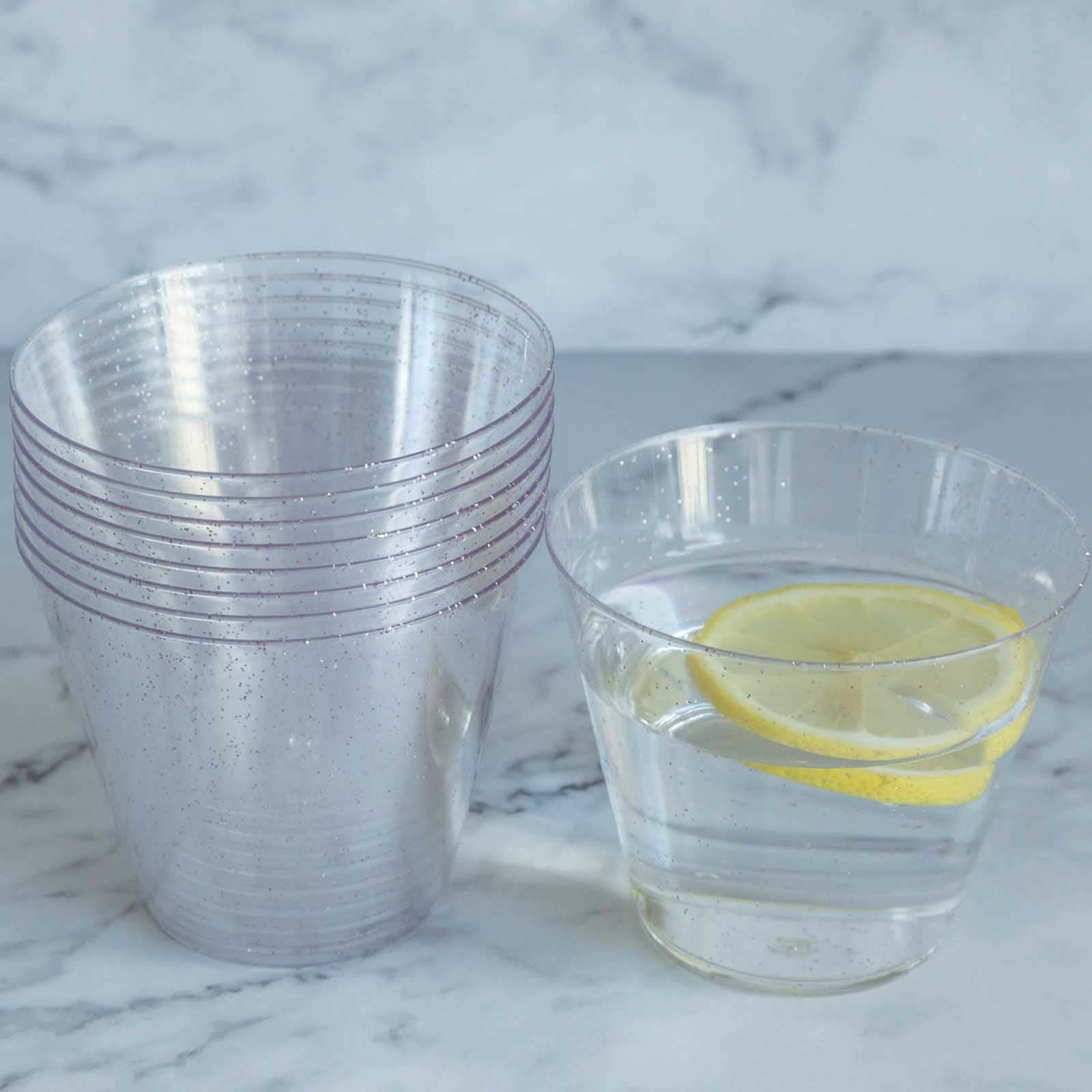 Stylish 9oz Blush Glittered 12-Pack Disposable Plastic Party Glasses