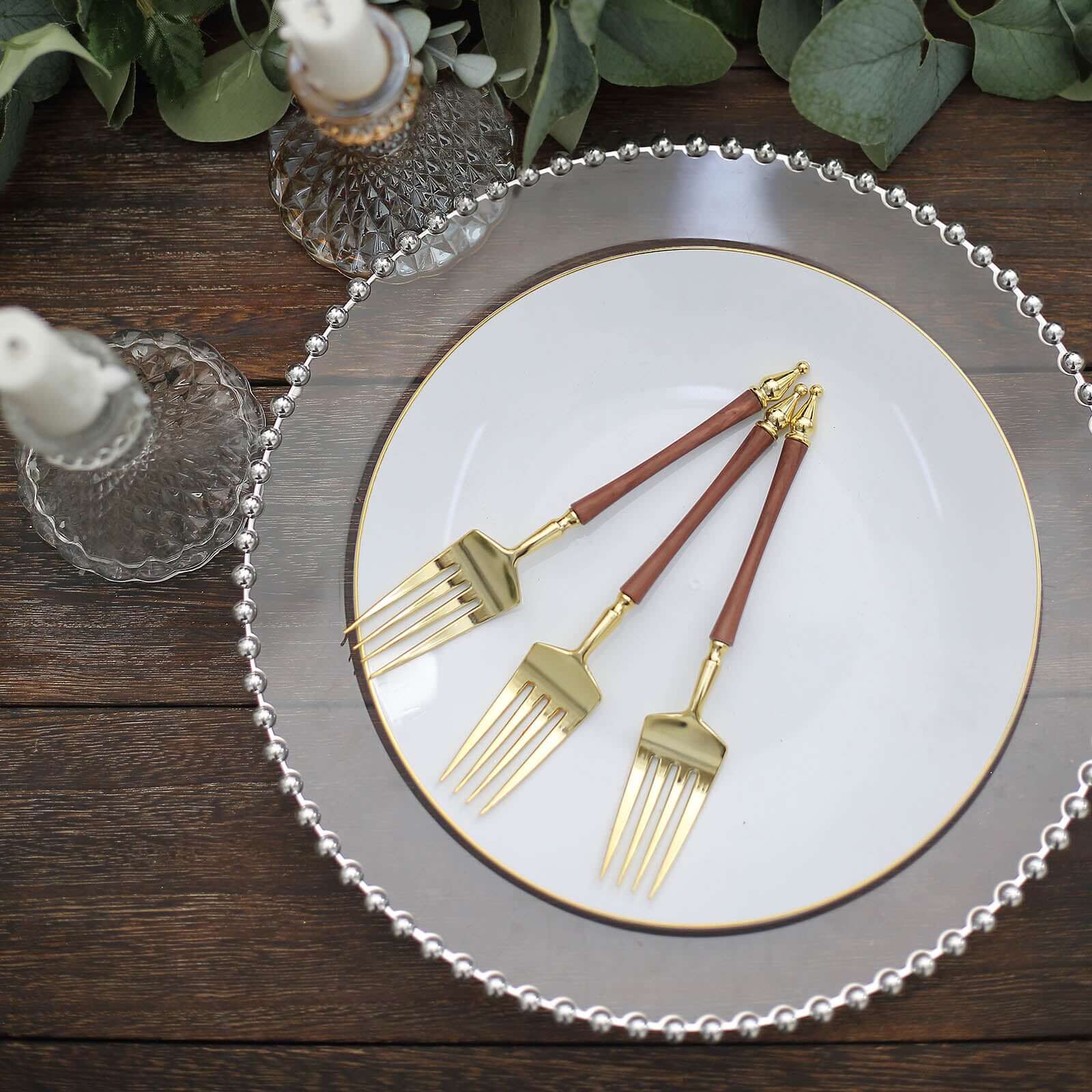 24-Pack Gold/Brown European-Style Disposable Dessert Forks with Roman Column Handles