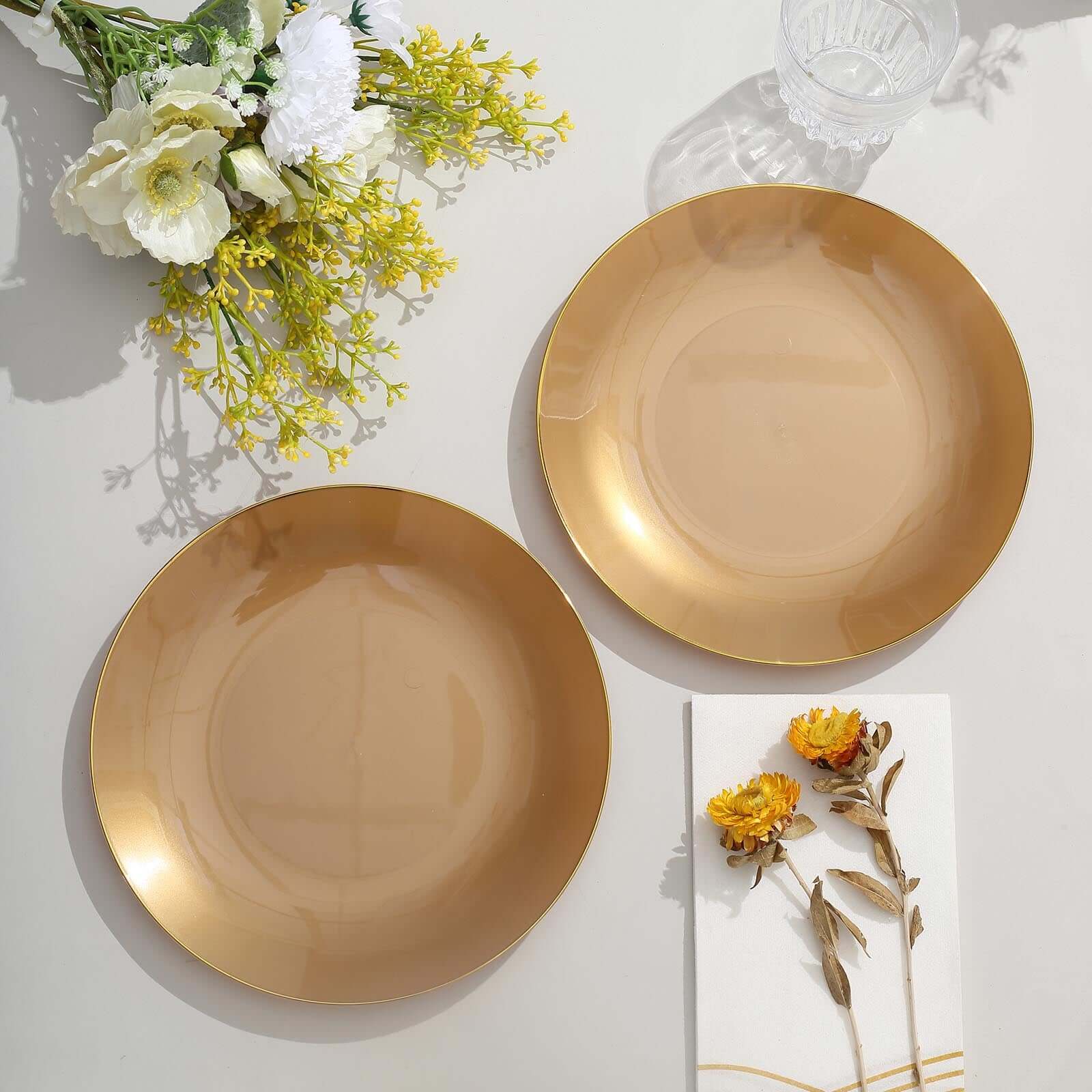 10-Pack Gold Rim 8" Disposable Plastic Dessert Plates - Ideal for Special Occasions