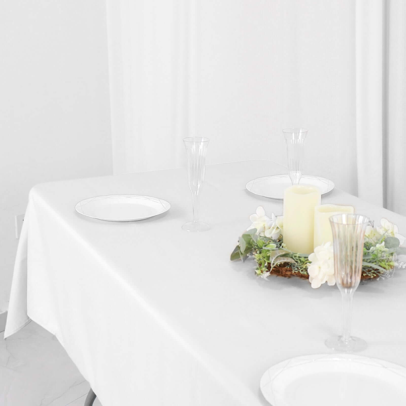 Wrinkle-Resistant White Polyester Rectangle Tablecloth 54x96 for Weddings & Events