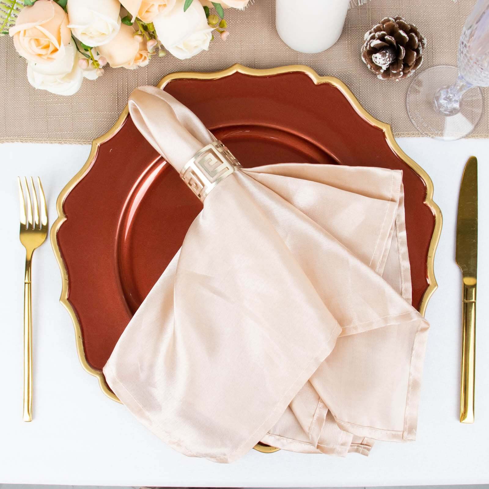 Hot Sale! 6-Piece Set of 13-Inch Terracotta (Rust) Acrylic Charger Plates with Gold Scalloped Rim for Dinner Parties