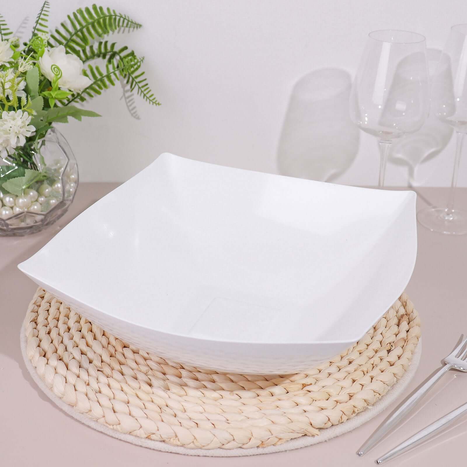 Hot Deal! 4-Pack Large Square White Plastic Salad Bowls - Durable Disposable Party Serving Dishes, 128oz Each