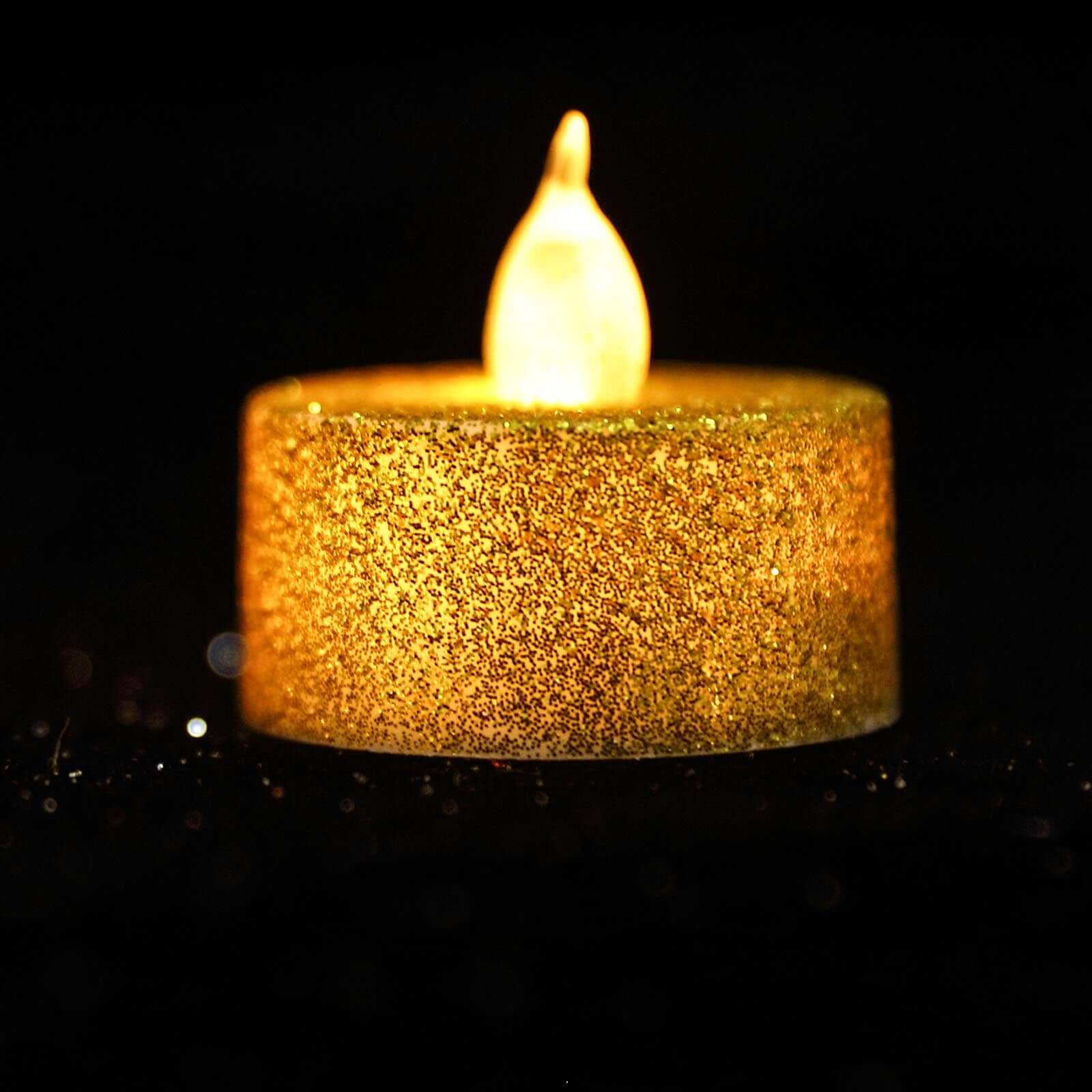 Hot Sale! 12-Pack Flameless LED Tealight Candles with Glittery Gold Design, Battery Operated