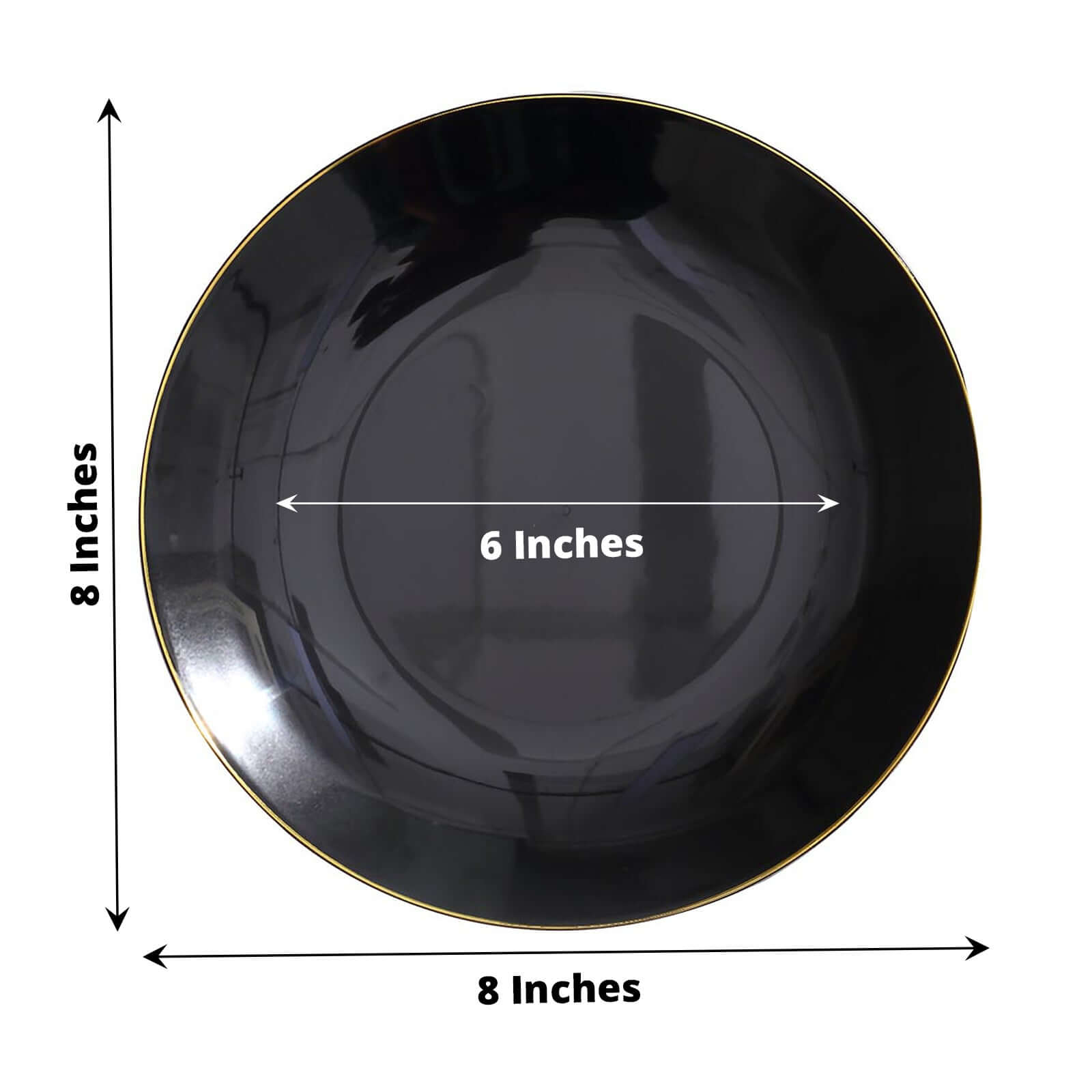 Hot Deal! 10-Pack of 8-Inch Round Black Plastic Dessert Plates with Gold Rim, Disposable and Sturdy