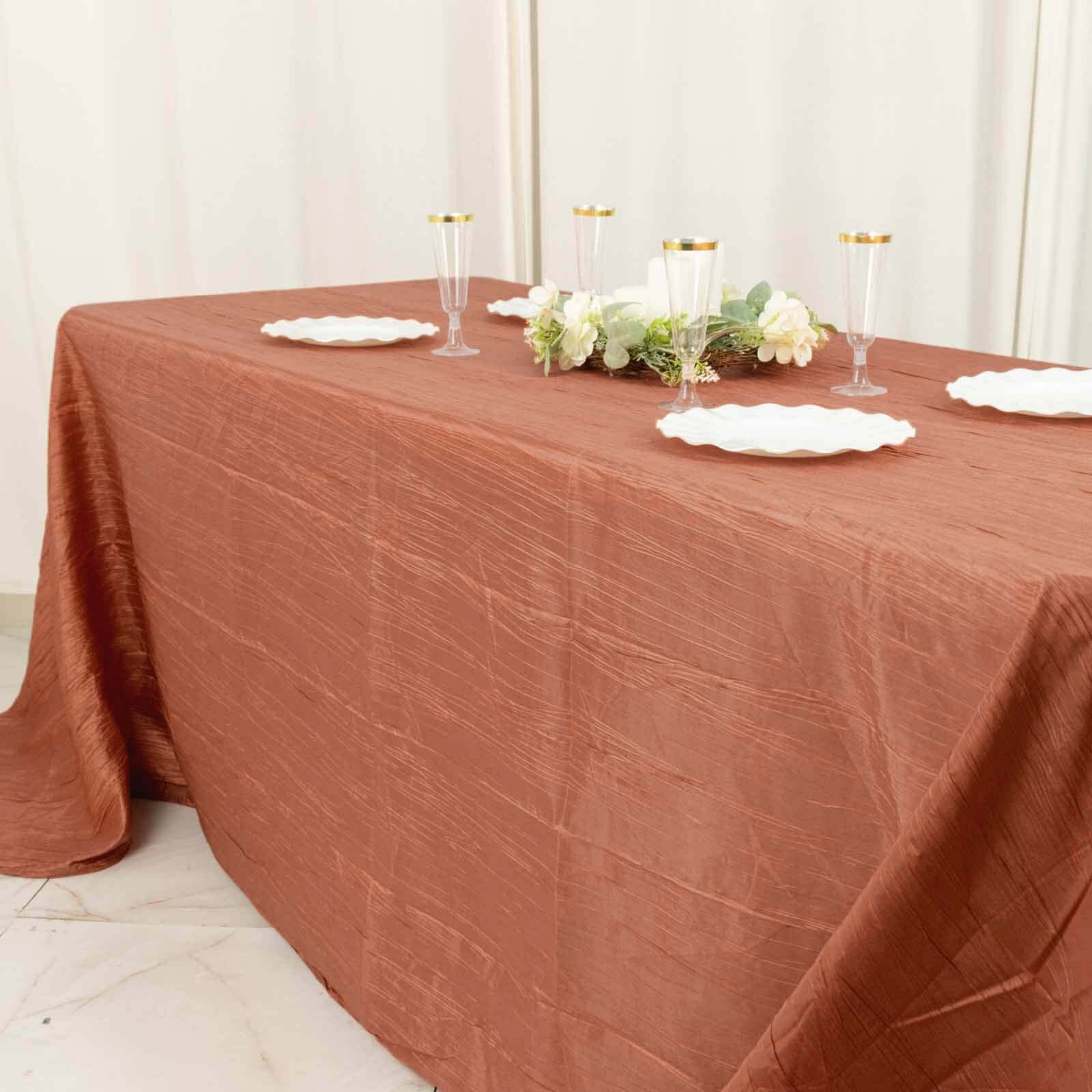 Seamless Accordion Crinkle Taffeta Tablecloth - Terracotta (Rust), 90x132