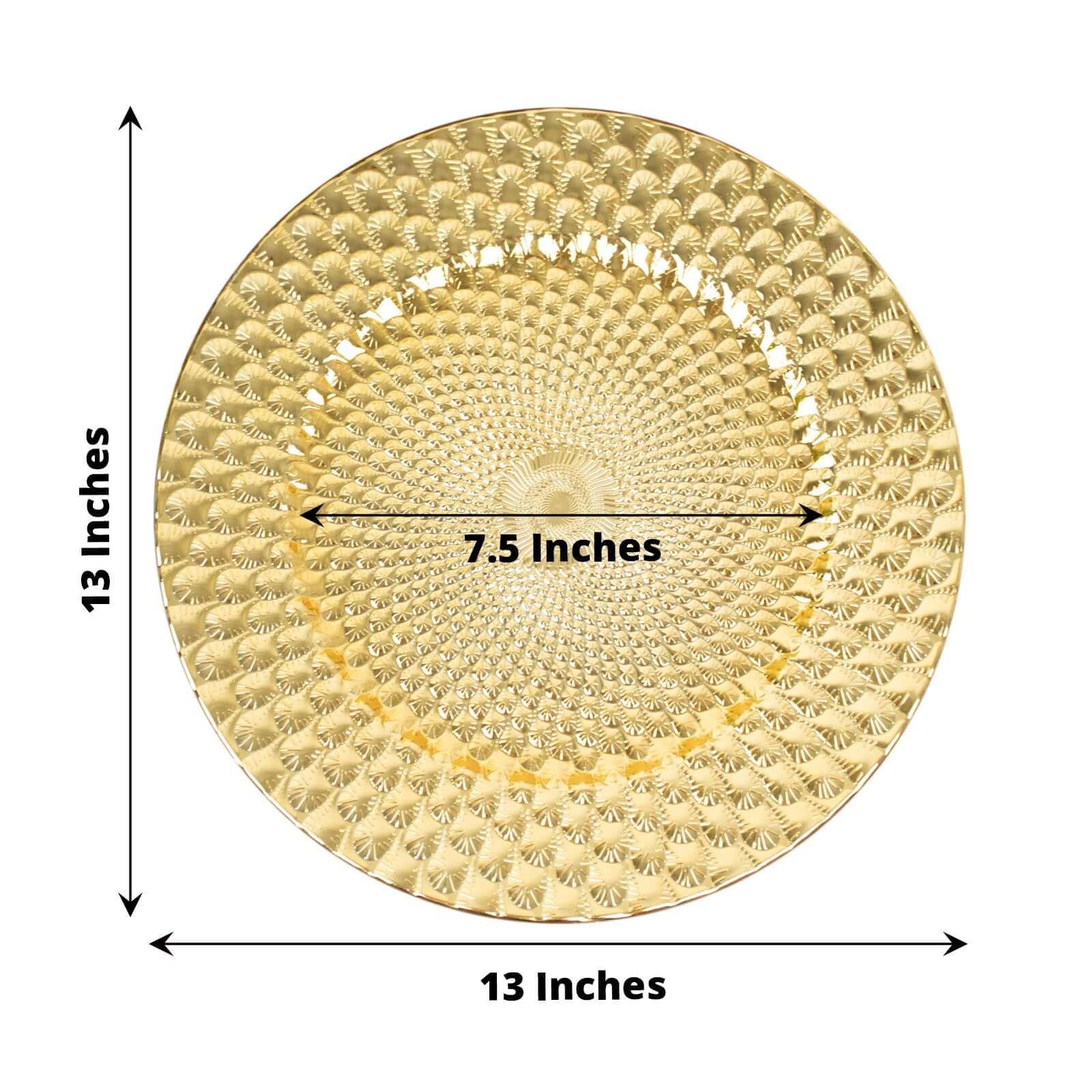 Set of 6 Gold Plastic Round Charger Plates with Peacock Pattern, 13-inch for Elegant Dinner Parties