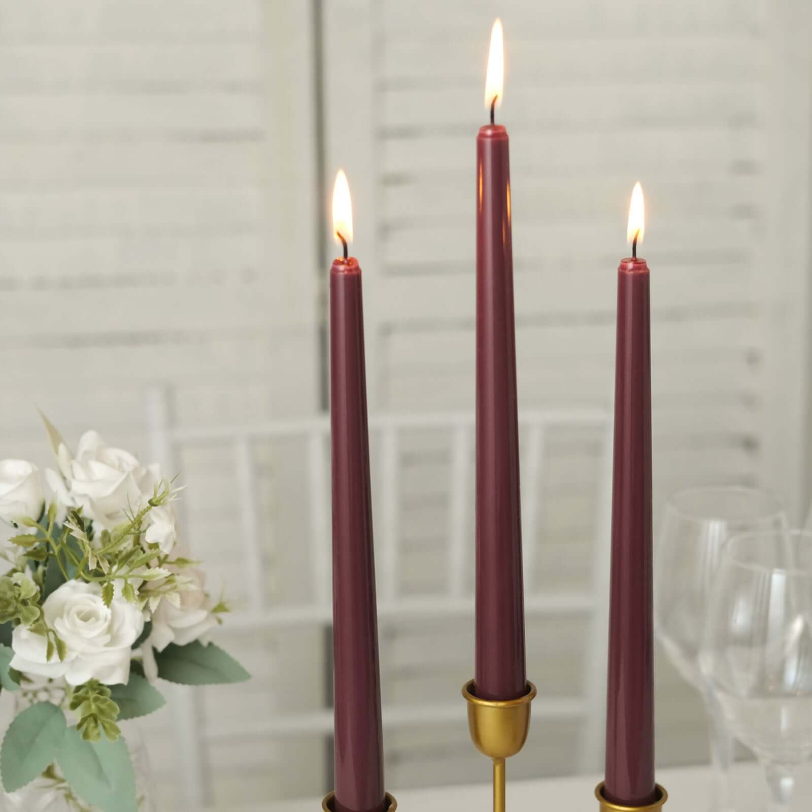 Premium 12-Pack Unscented Burgundy Taper Candles for Elegant Settings - 10 Inches
