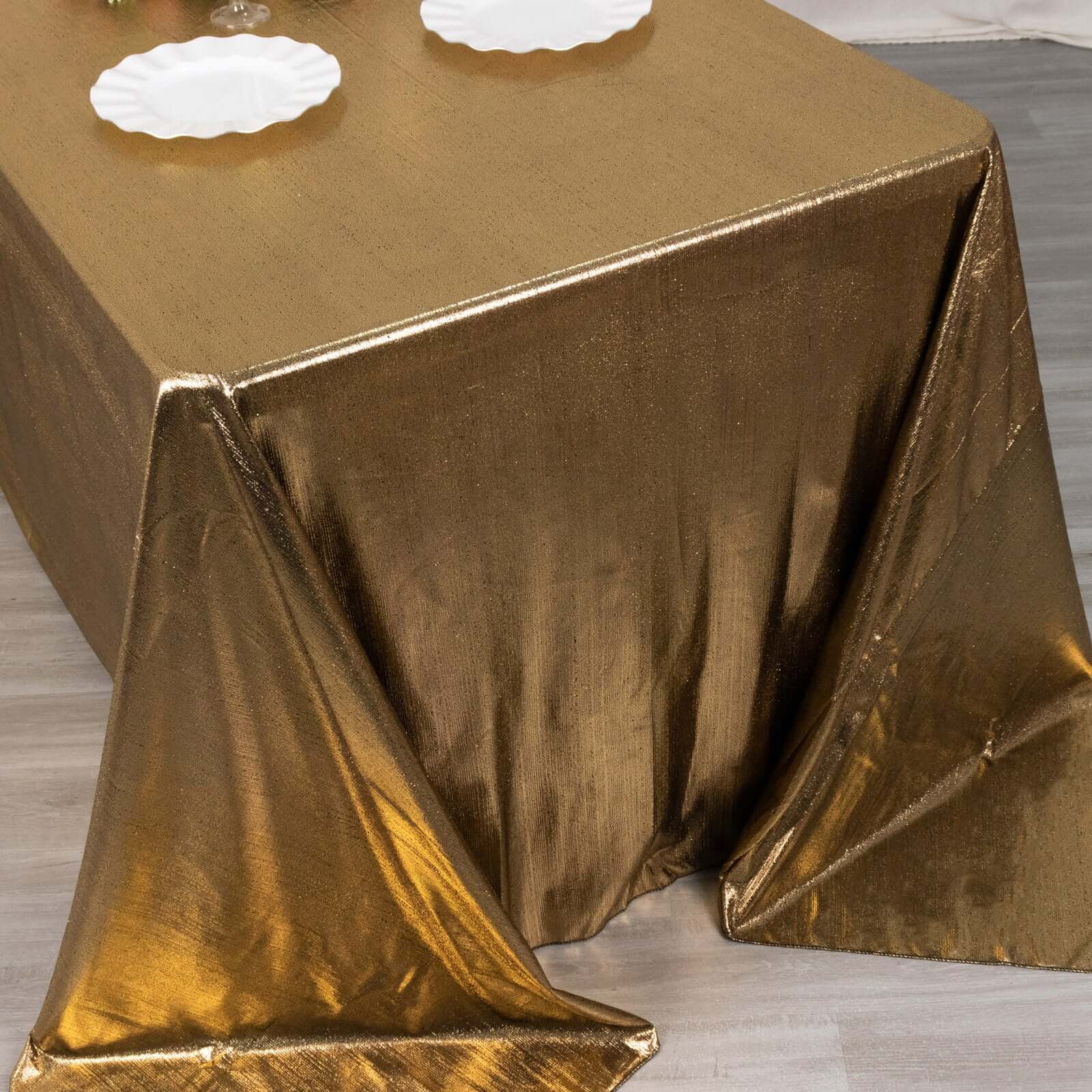 Shimmering Antique Gold Sequin Dots Polyester Wrinkle-Free Rectangle Tablecloth 90x132