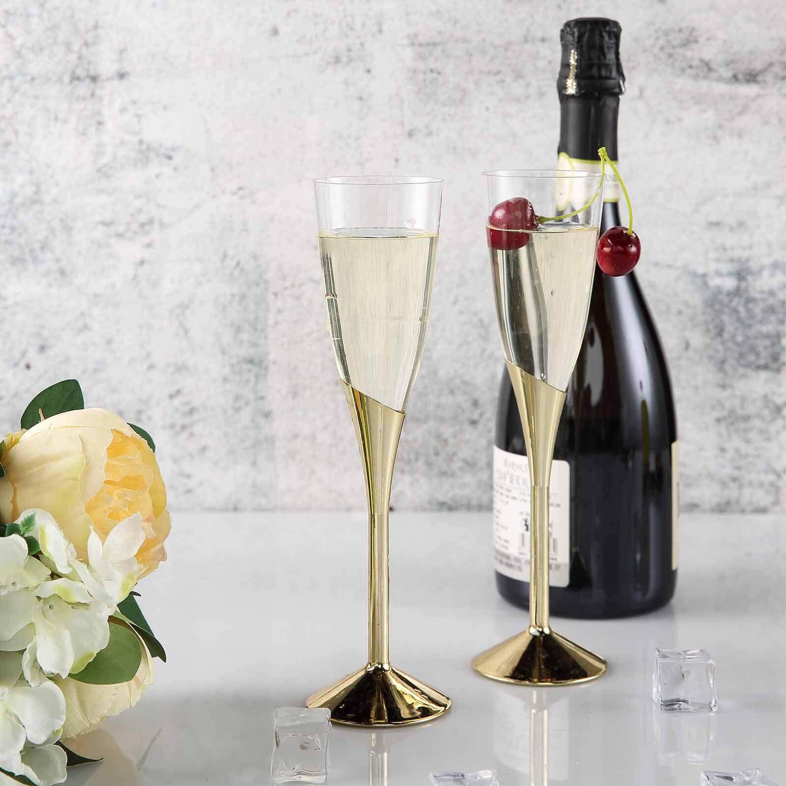 Amazing 6-Pack Disposable Plastic Champagne Flutes, 5oz Clear with Gold Base for Toasts