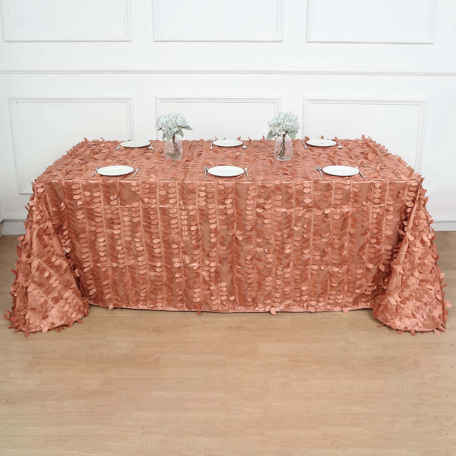 Exclusive Terracotta (Rust) Taffeta Rectangle Tablecloth with 3D Leaf Petal Design
