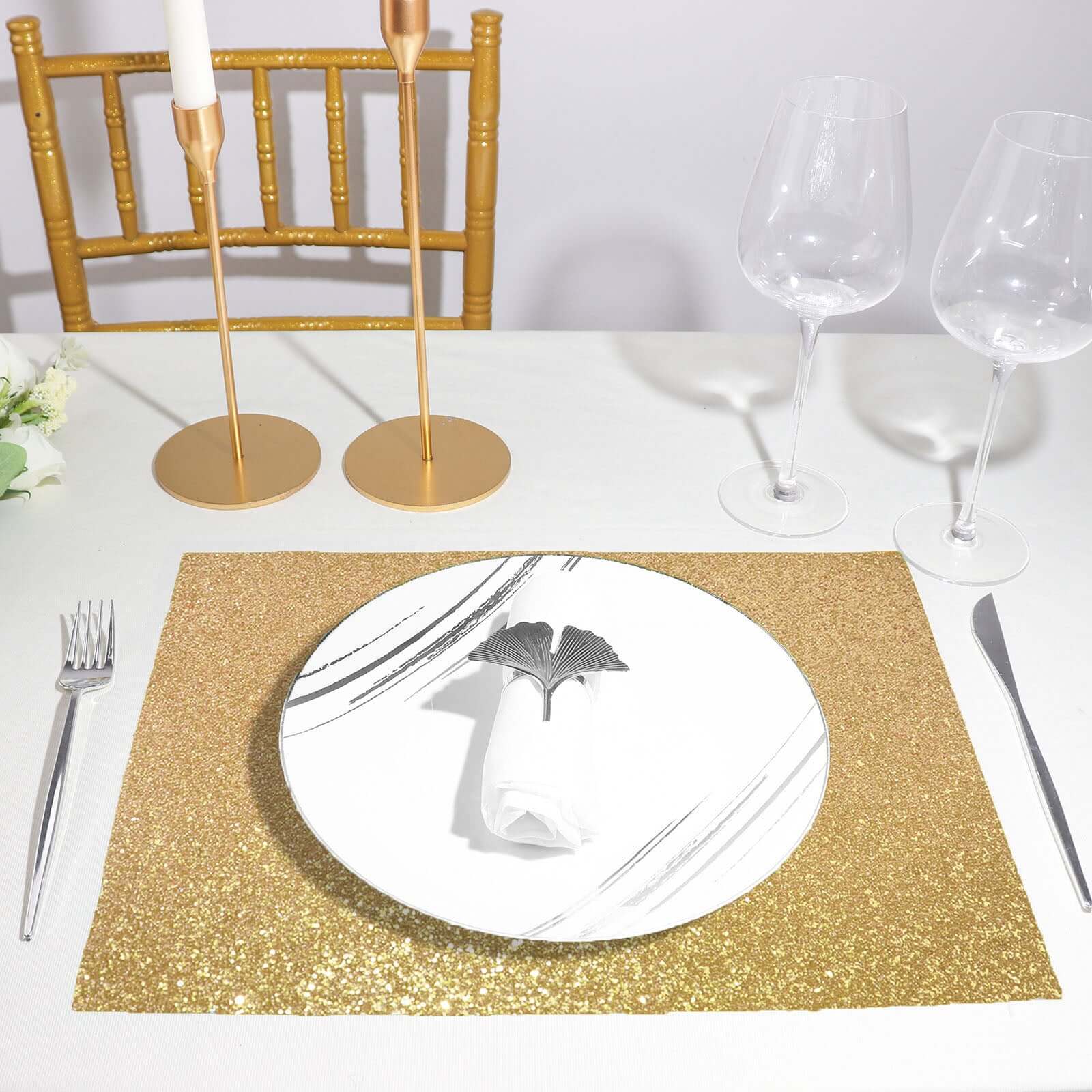 6-Pack Champagne Glitter Rectangle Placemats - Non-Slip & Heat-Resistant