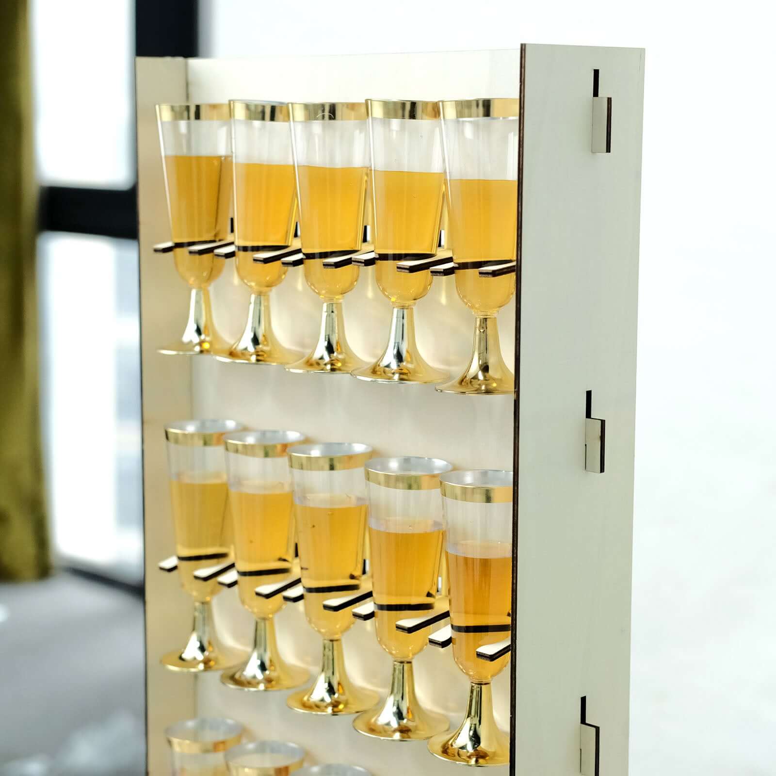 White 3-Tier Wooden Rectangle Floor Standing Champagne Glass Holder for Rustic Events