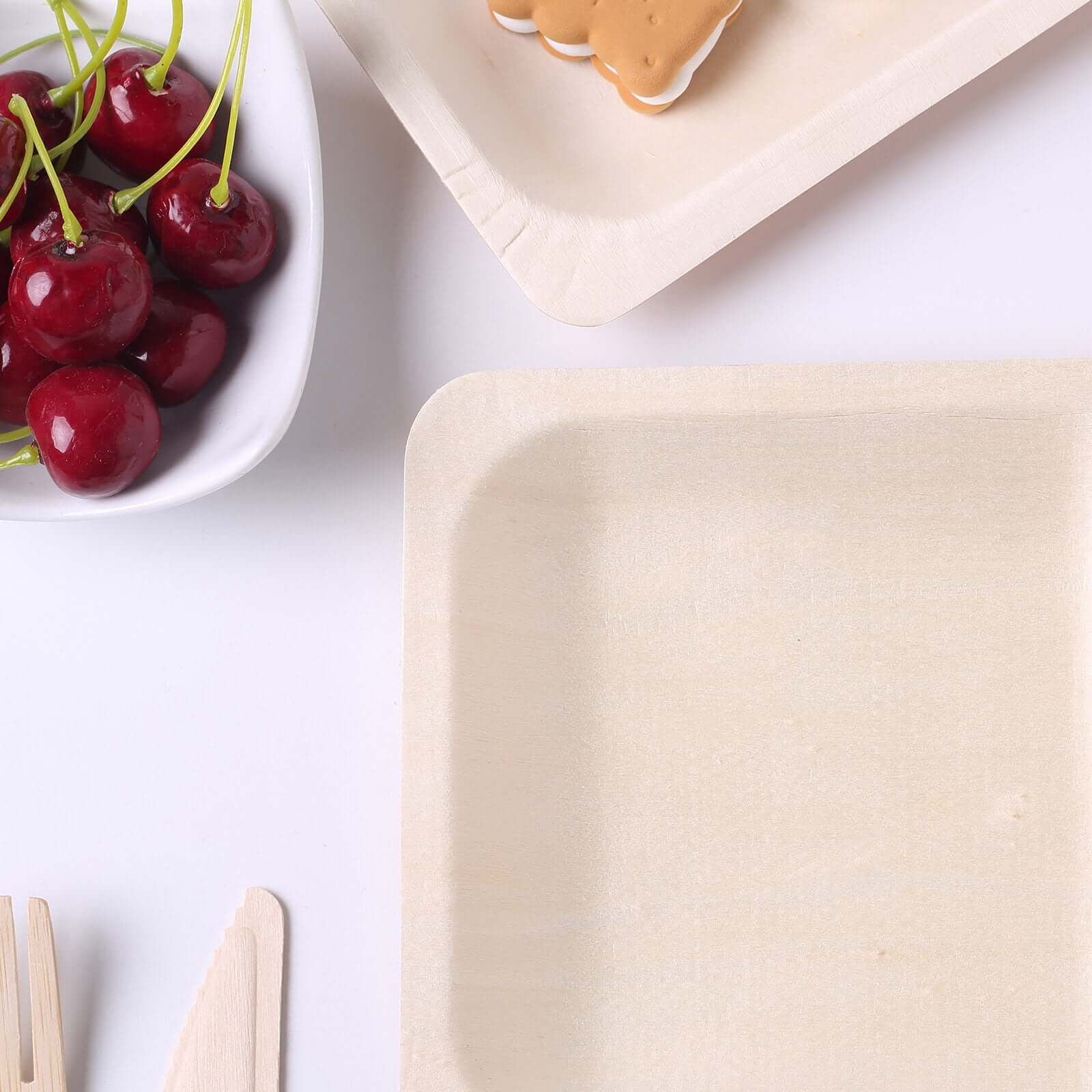 25-Piece Set of 6-Inch Square Eco-Friendly Birchwood Dessert and Appetizer Plates