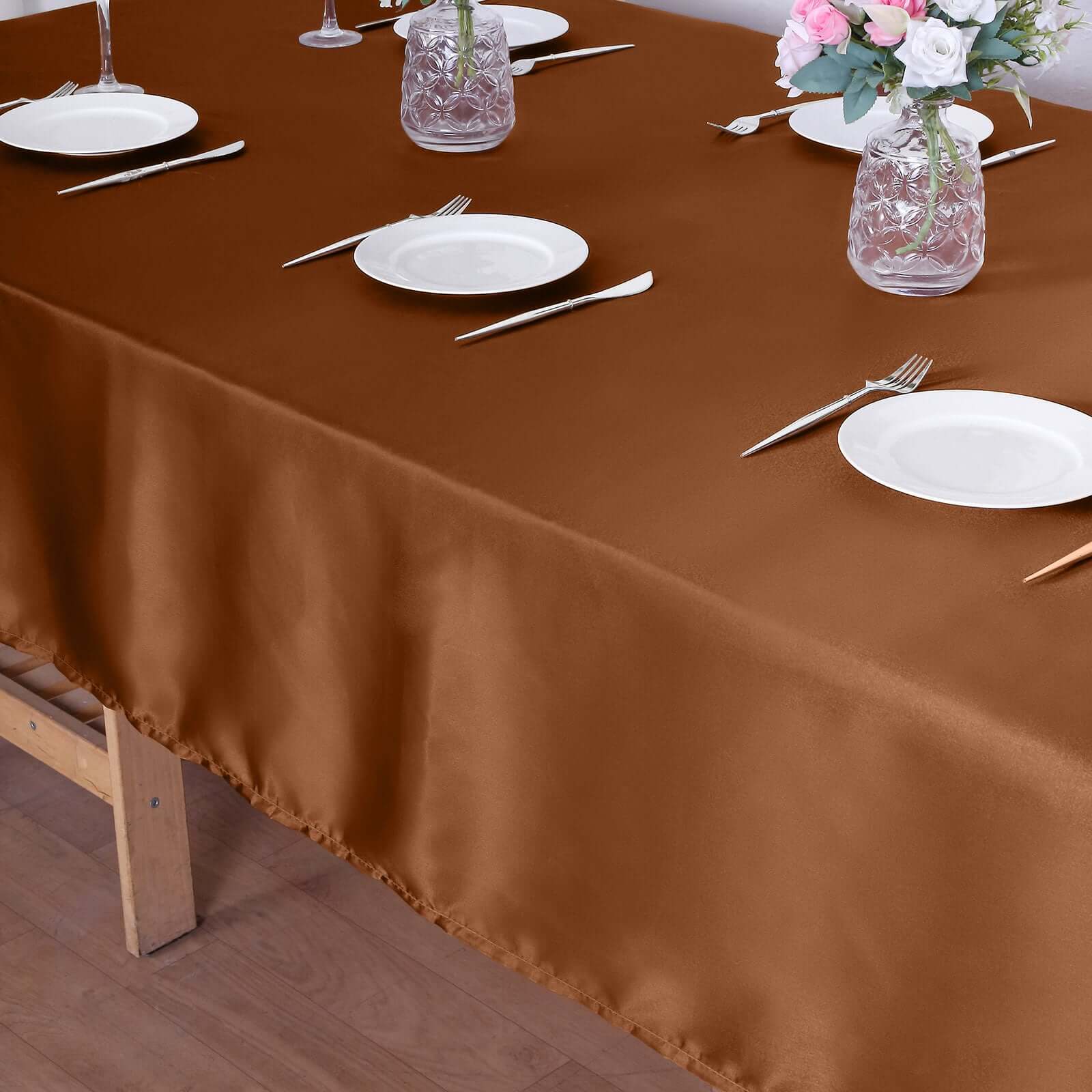 Hot Sale! Smooth and Lustrous Cinnamon Brown Satin Rectangular 60x102 Tablecloth