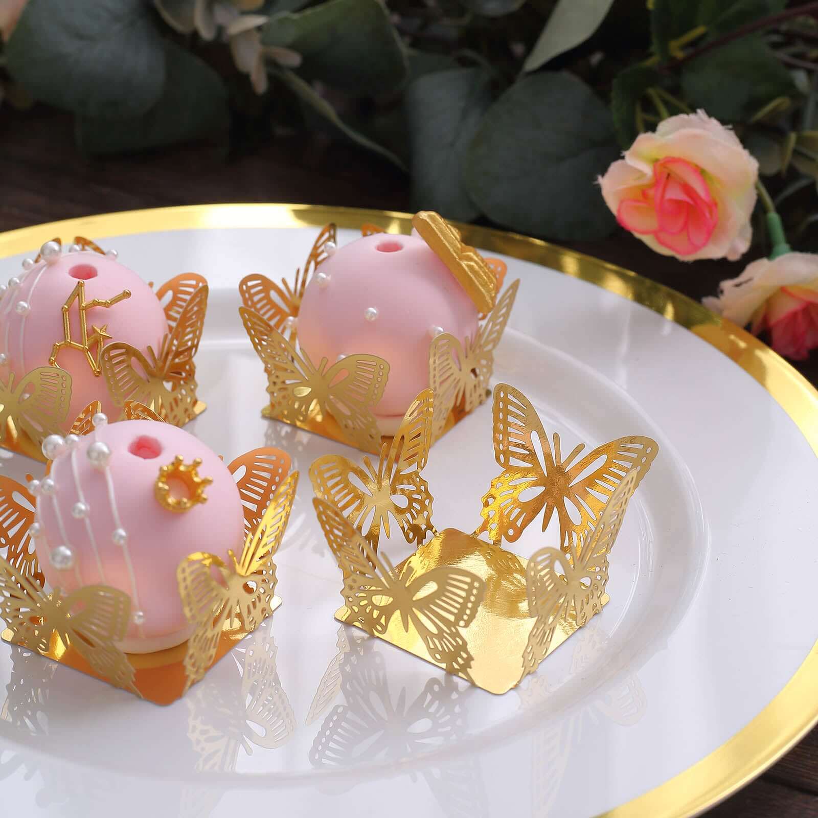 Hot Deal! 50-Pack Metallic Gold Mini Paper Truffle Cup Liners with Butterfly Square Design for Cupcakes