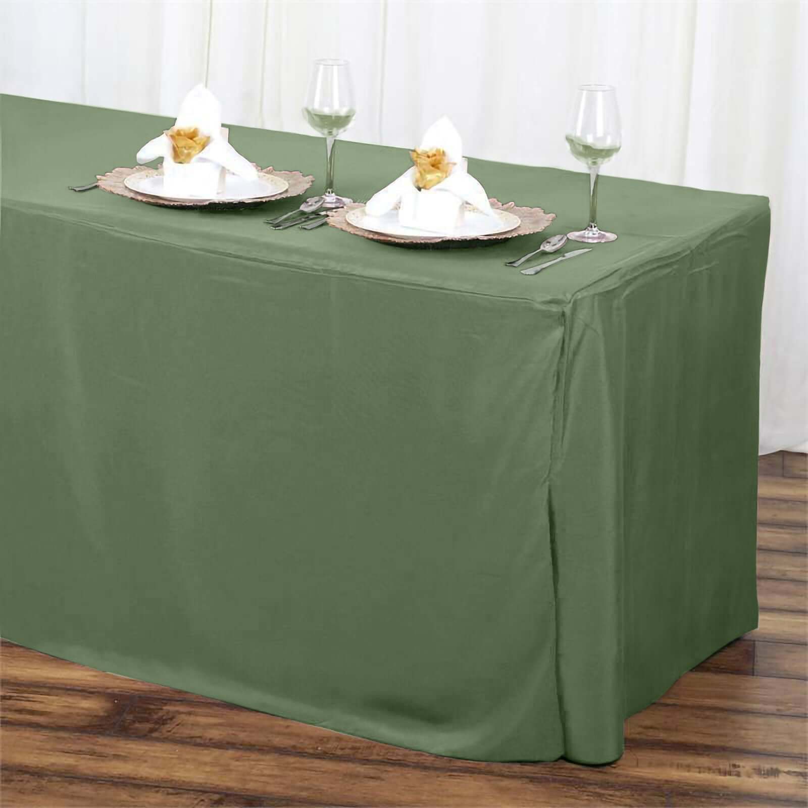 Durable Olive Green Fitted Polyester Tablecloth for 72x30 Rectangle Tables