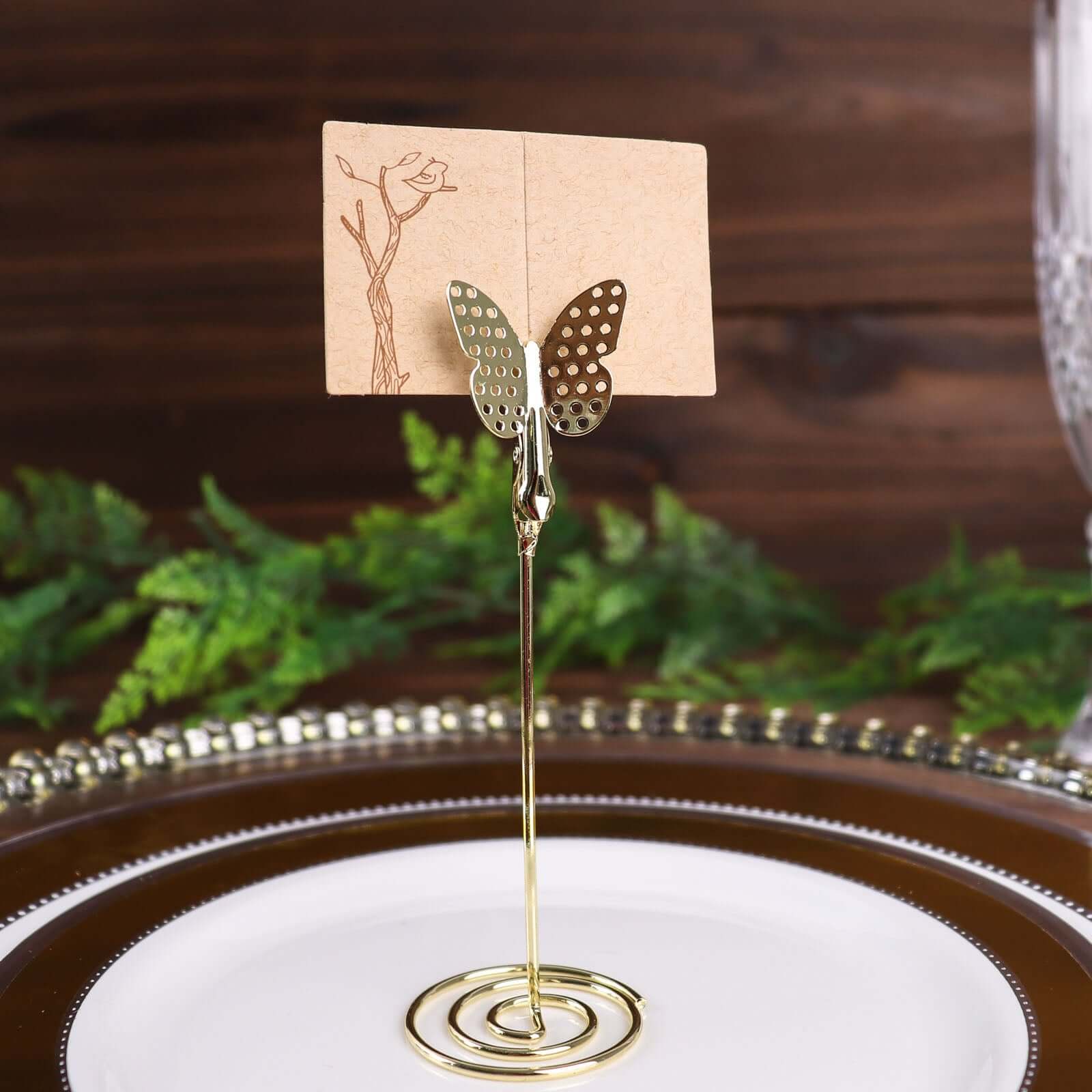 5-Pack Gold Metal Place Card Holders - Modern Table Stands with Butterfly Clips