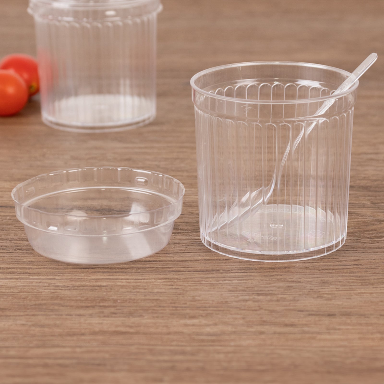 24-Pack 5oz Clear Ribbed Plastic Fruit Dessert Cups with Lid and Spoon - Ideal for Parfaits