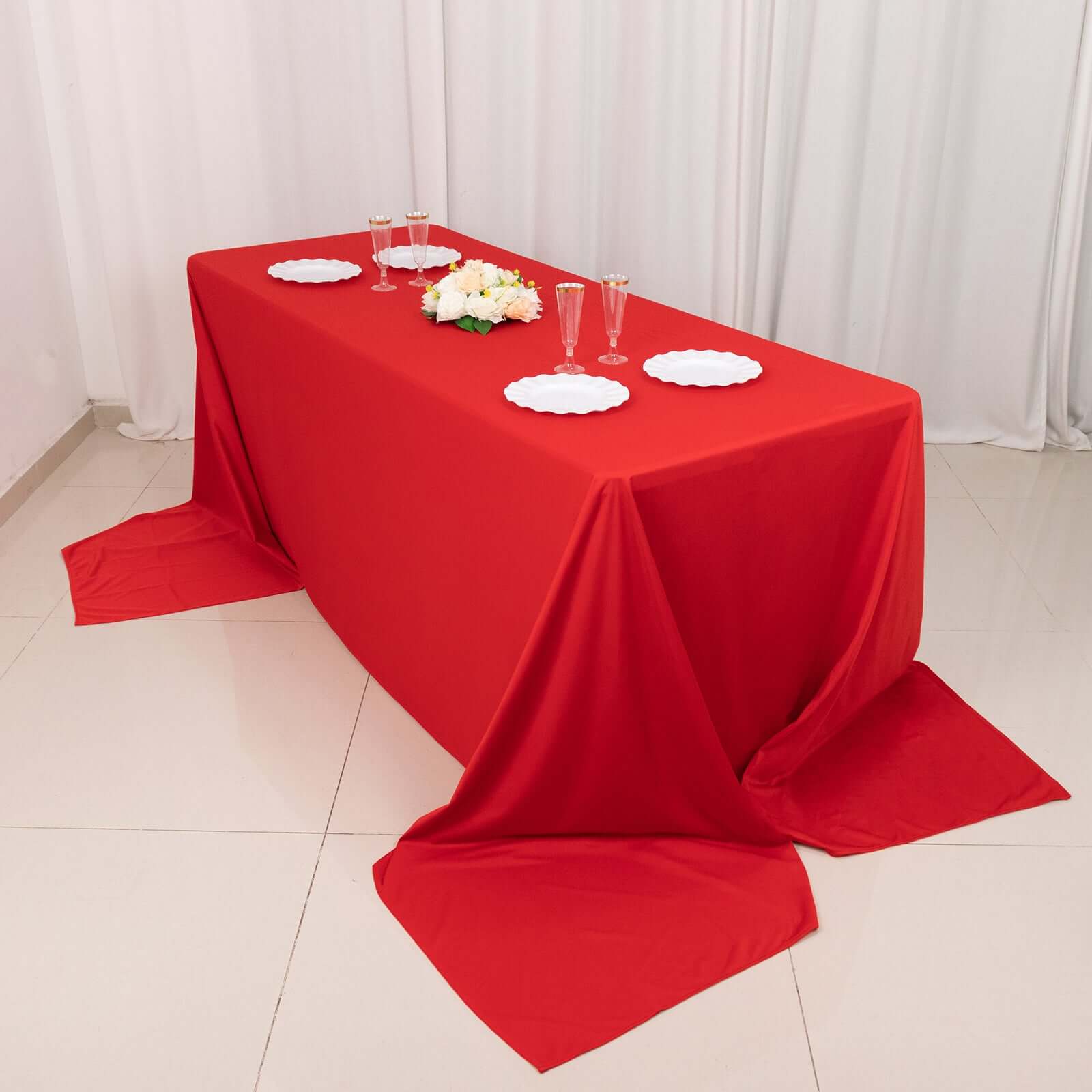Red Premium Wrinkle-Free, Stain-Resistant Scuba Rectangular 90x156 Tablecloth