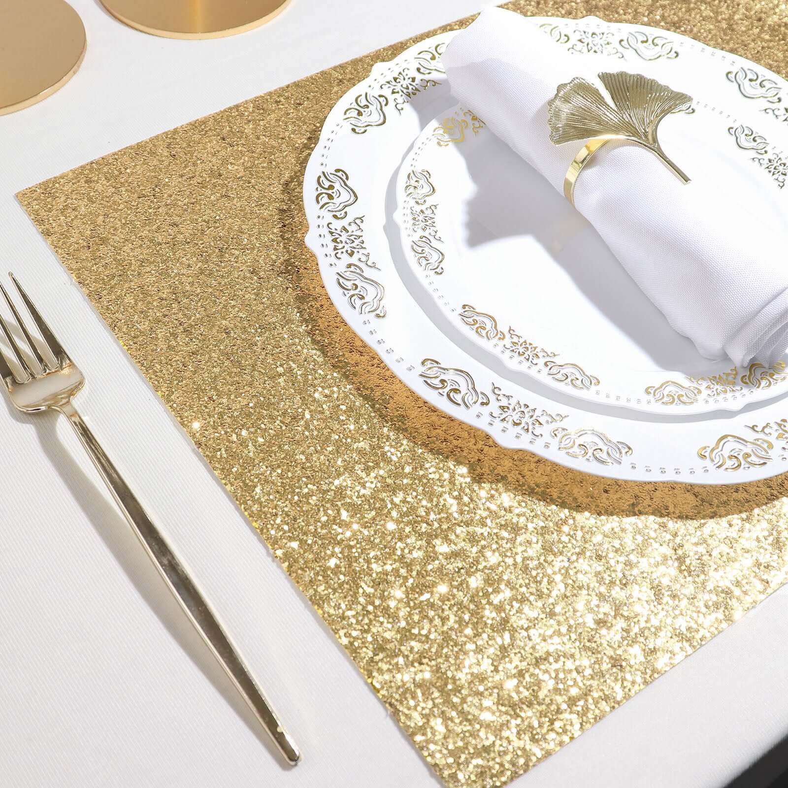 6-Pack Champagne Glitter Rectangle Placemats - Non-Slip & Heat-Resistant