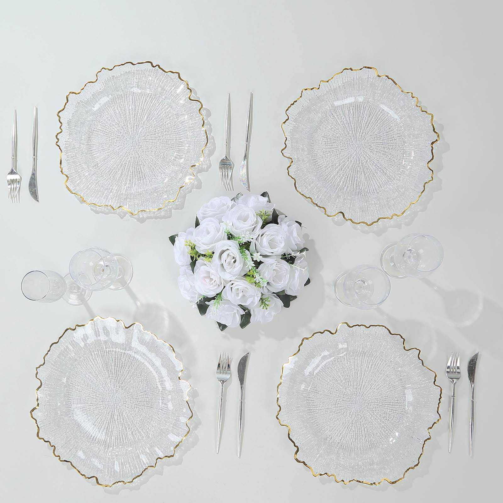 Hot Sale! 6-Pack 12-Inch Clear Plastic Round Charger Plates with Gold Reef Design for Dinner Parties