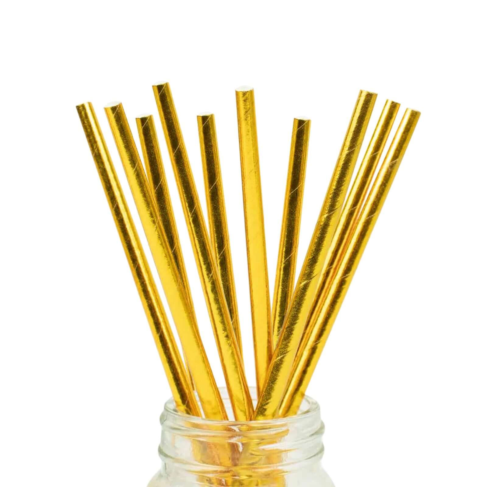 50-Pack Disposable Biodegradable Metallic Gold Foil Paper Straws - Ideal for Events