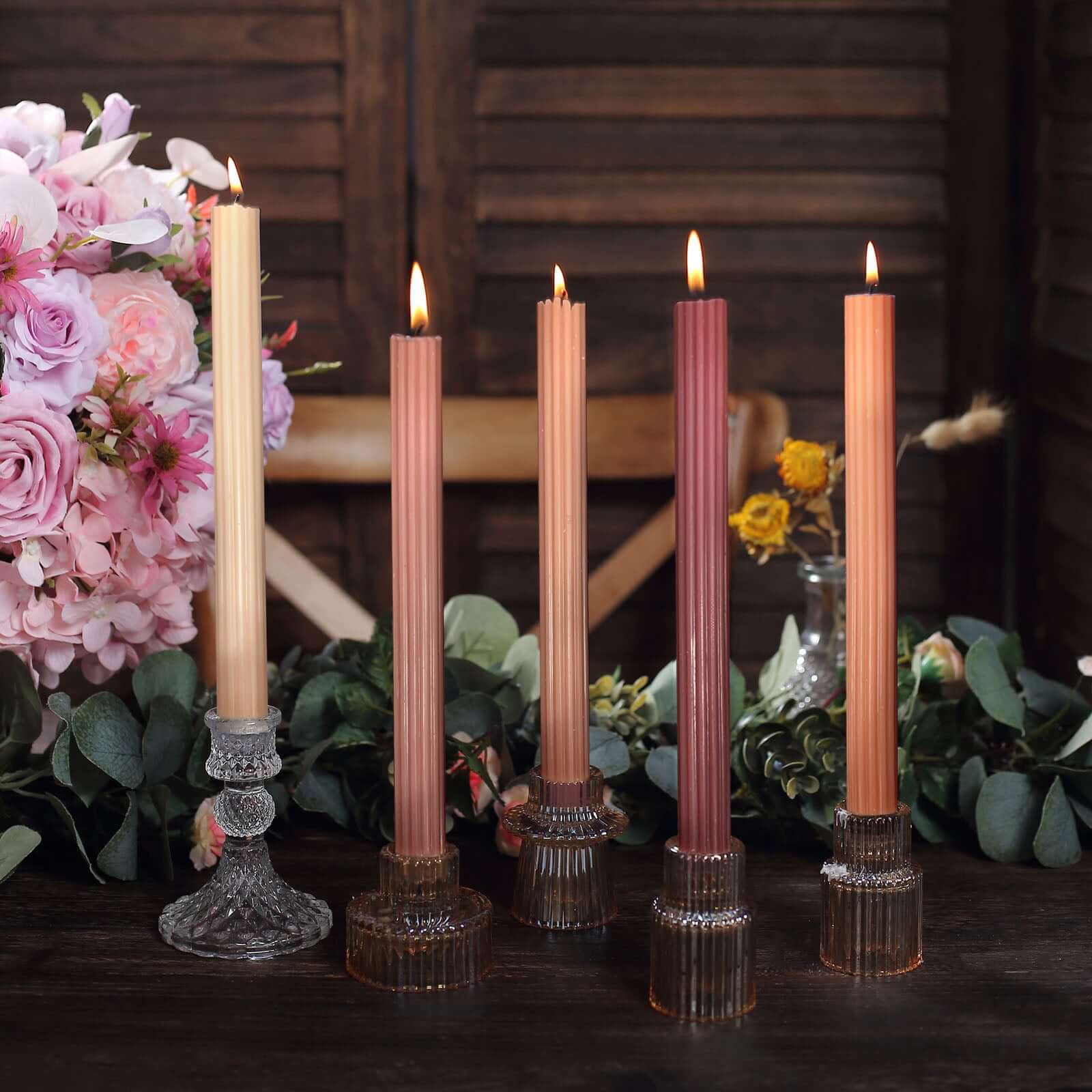Premium Unscented 5-Pack Taper Candles with Ribbed Wick and Assorted Natural Wax Design, 9 Inches