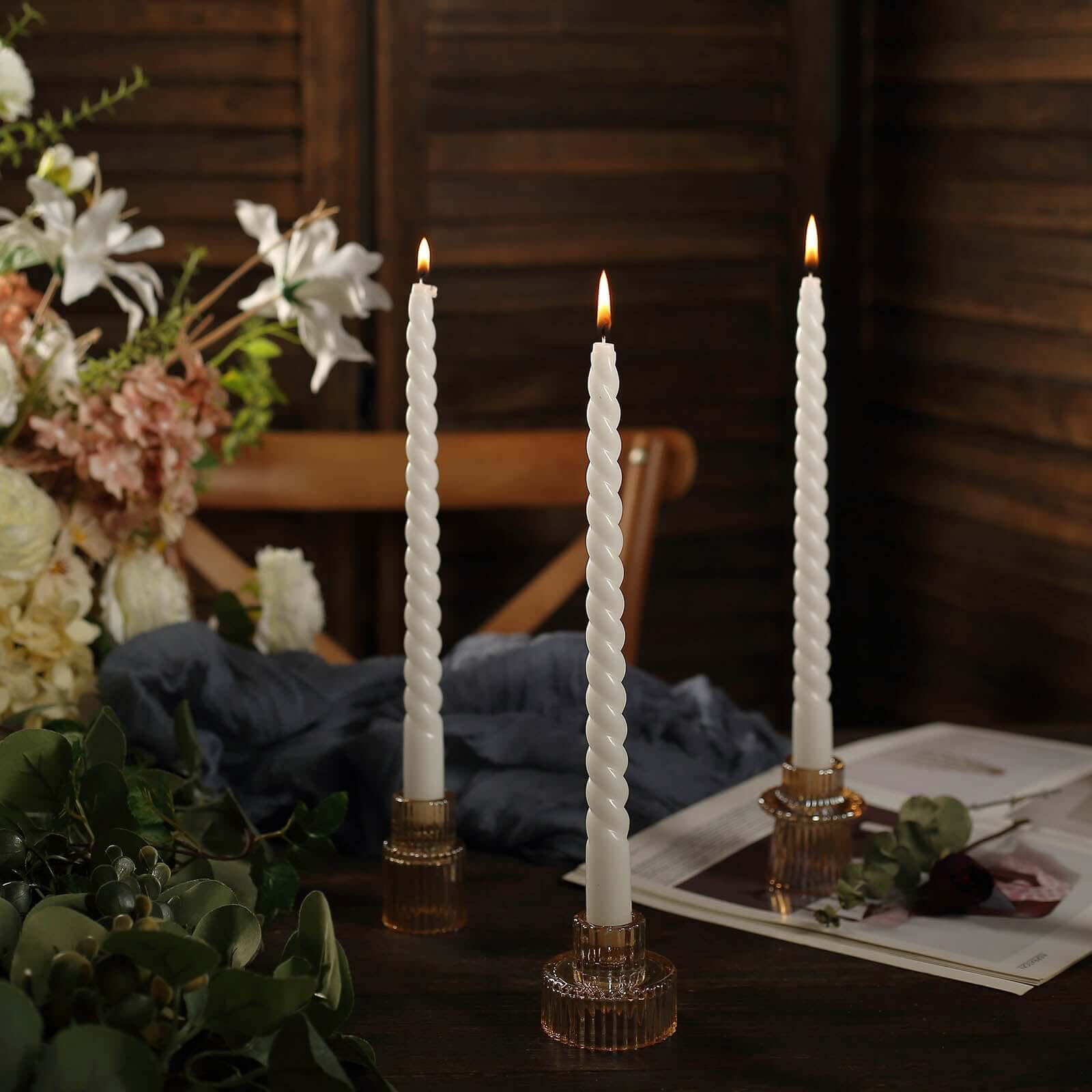 Premium 12-Pack Unscented White Spiral Taper Candles with Long Burn Wick, 11 Inches