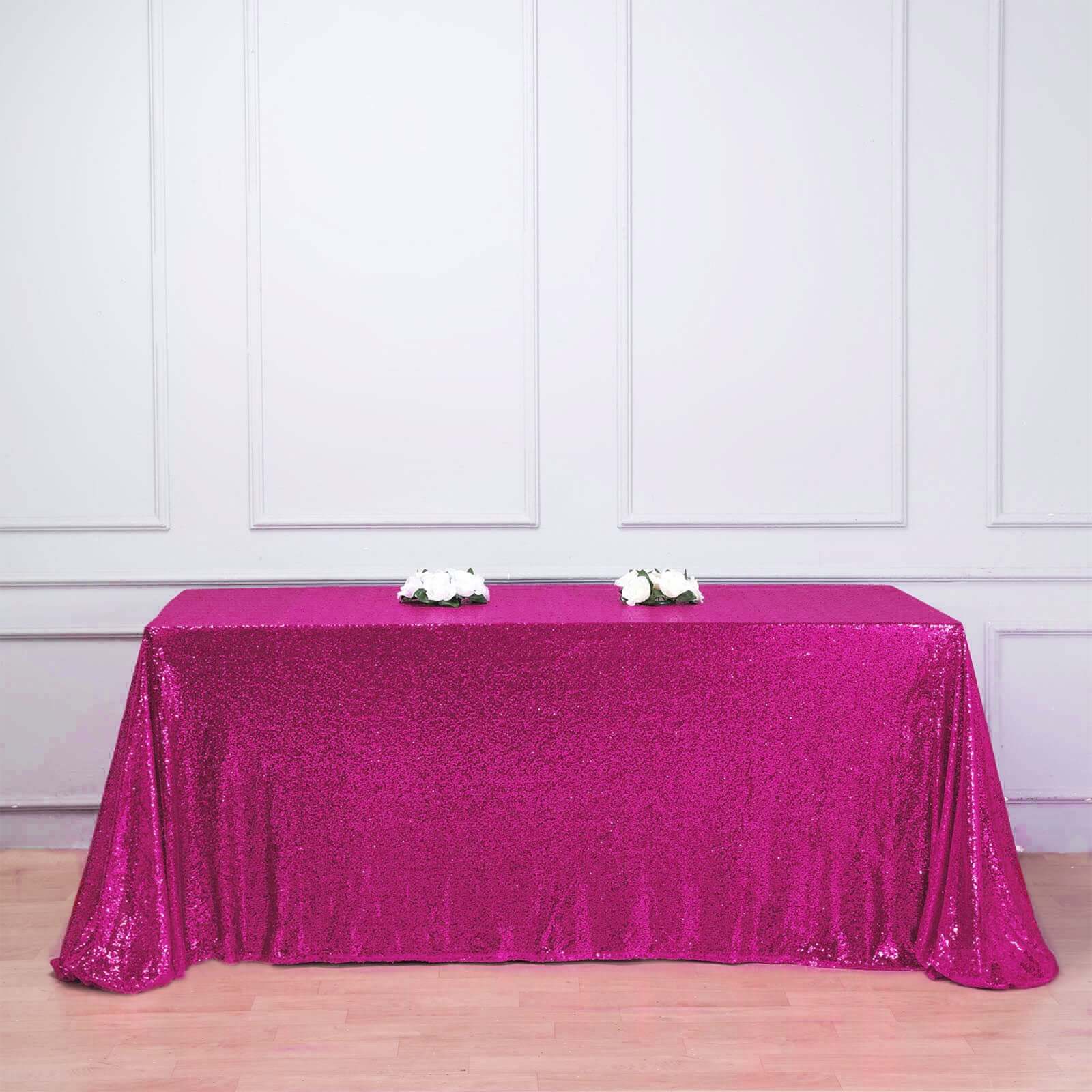 Hot Deal! Fuchsia Sequin Rectangle Tablecloth (90x156) for Stunning Event Decor