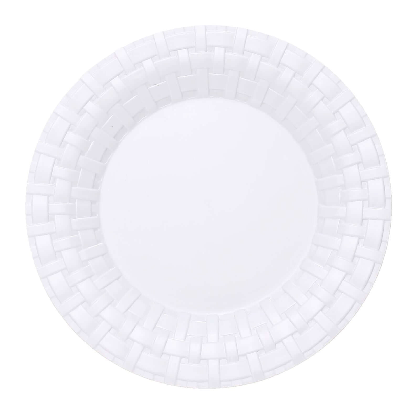 10-Pack Durable Disposable White Basketweave Rim Plastic Dinner Plates, 10"