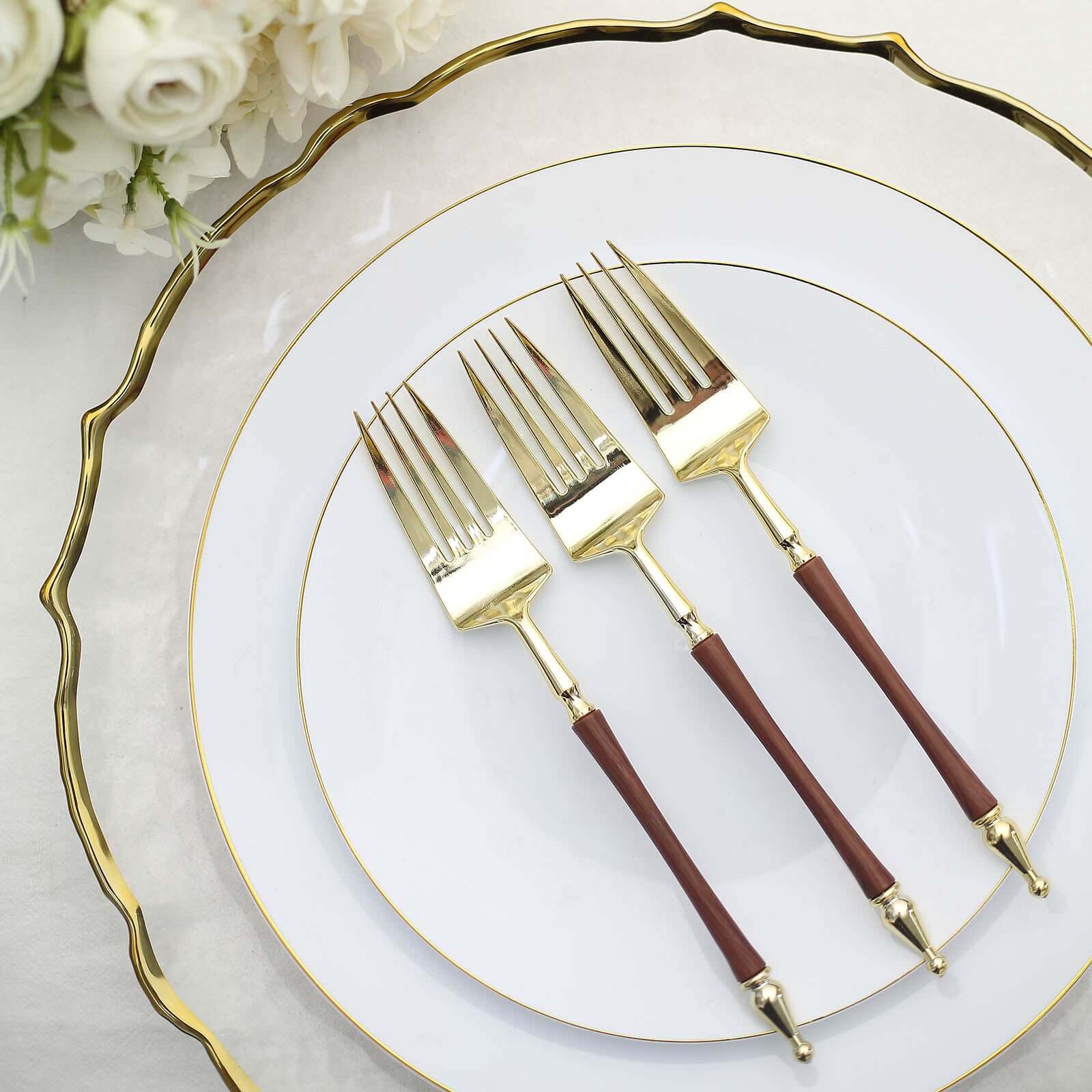 Hot Deal! 24-Pack Gold/Brown European Style Disposable Dinner Forks with Roman Column Handles