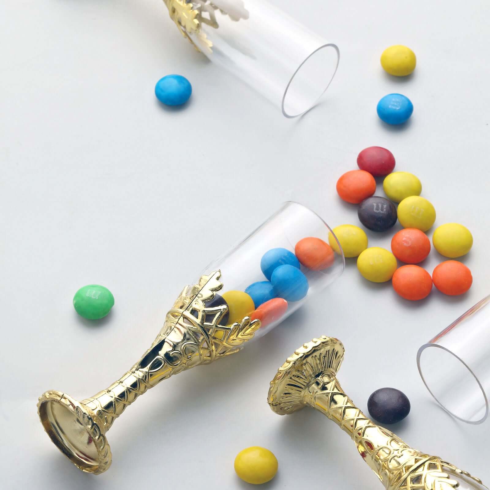 12-Pack Clear Gold Plastic Mini Champagne Bottle Style Fillable Candy Treat Favor Boxes