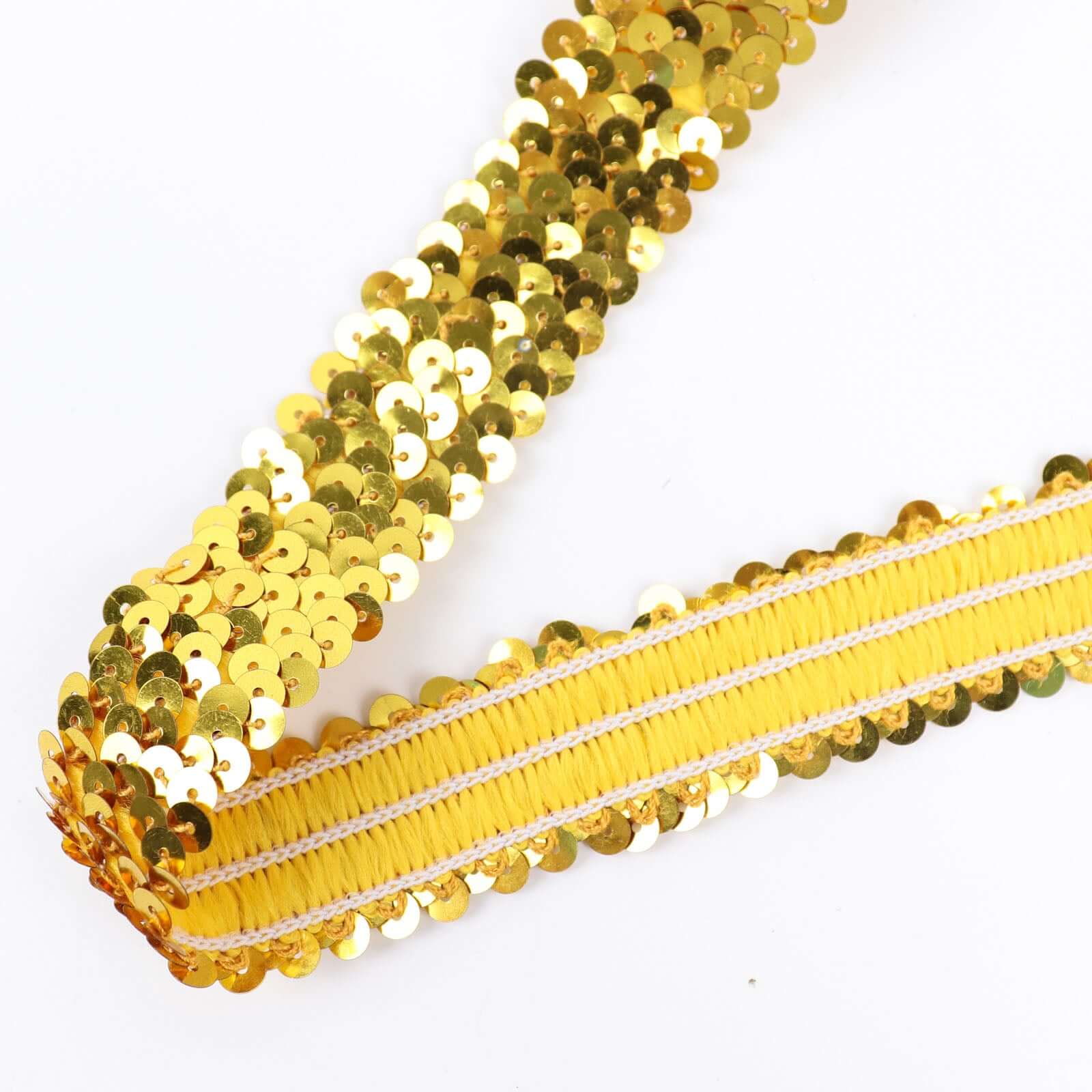 Hot Sale! 10-Yard 1-Inch Metallic Gold Sequin Stretch Fabric Ribbon for Crafting