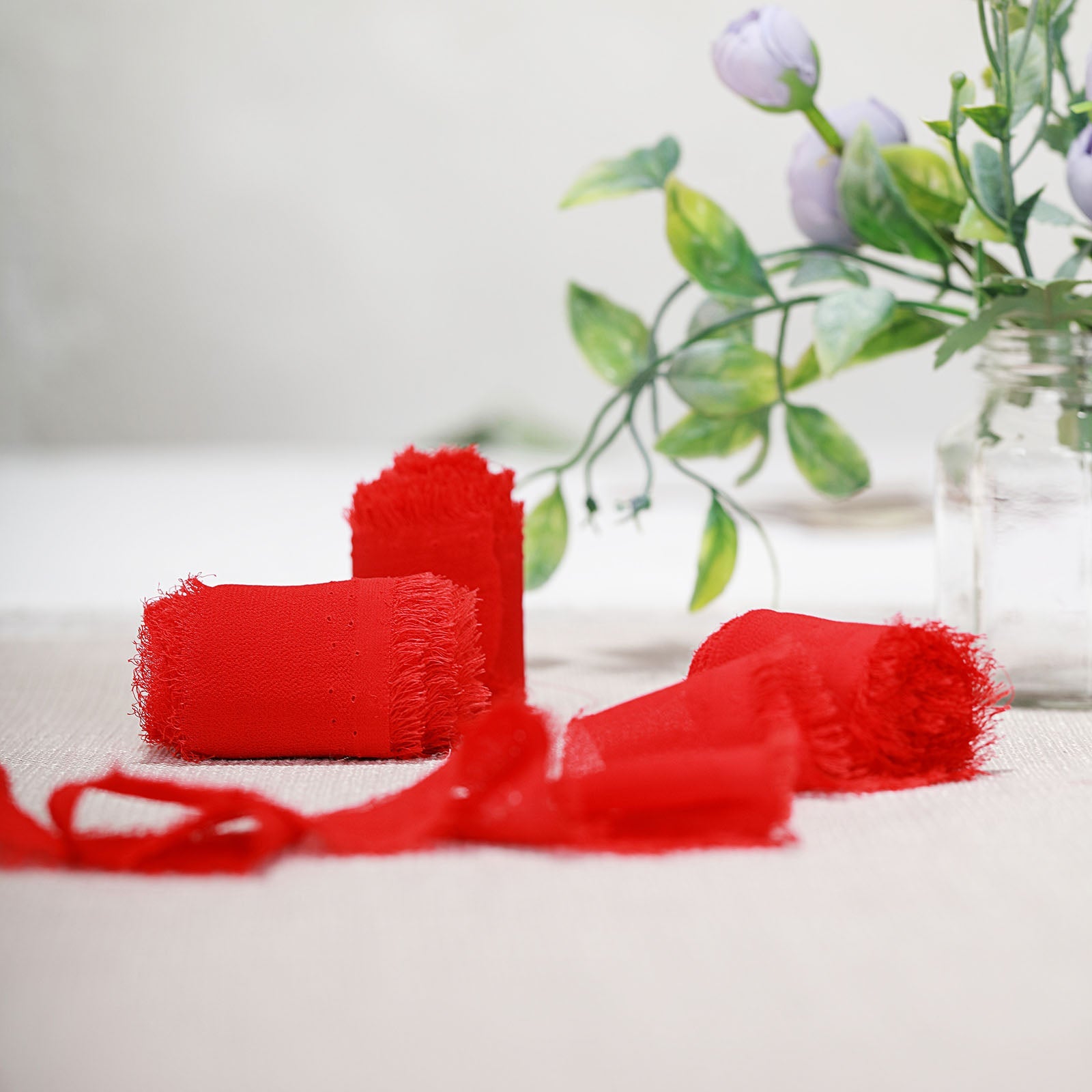 2-Pack Special Offer: 6-Yard Red Silk-Like Chiffon Linen Ribbon Rolls for Gift Wrapping & Decor