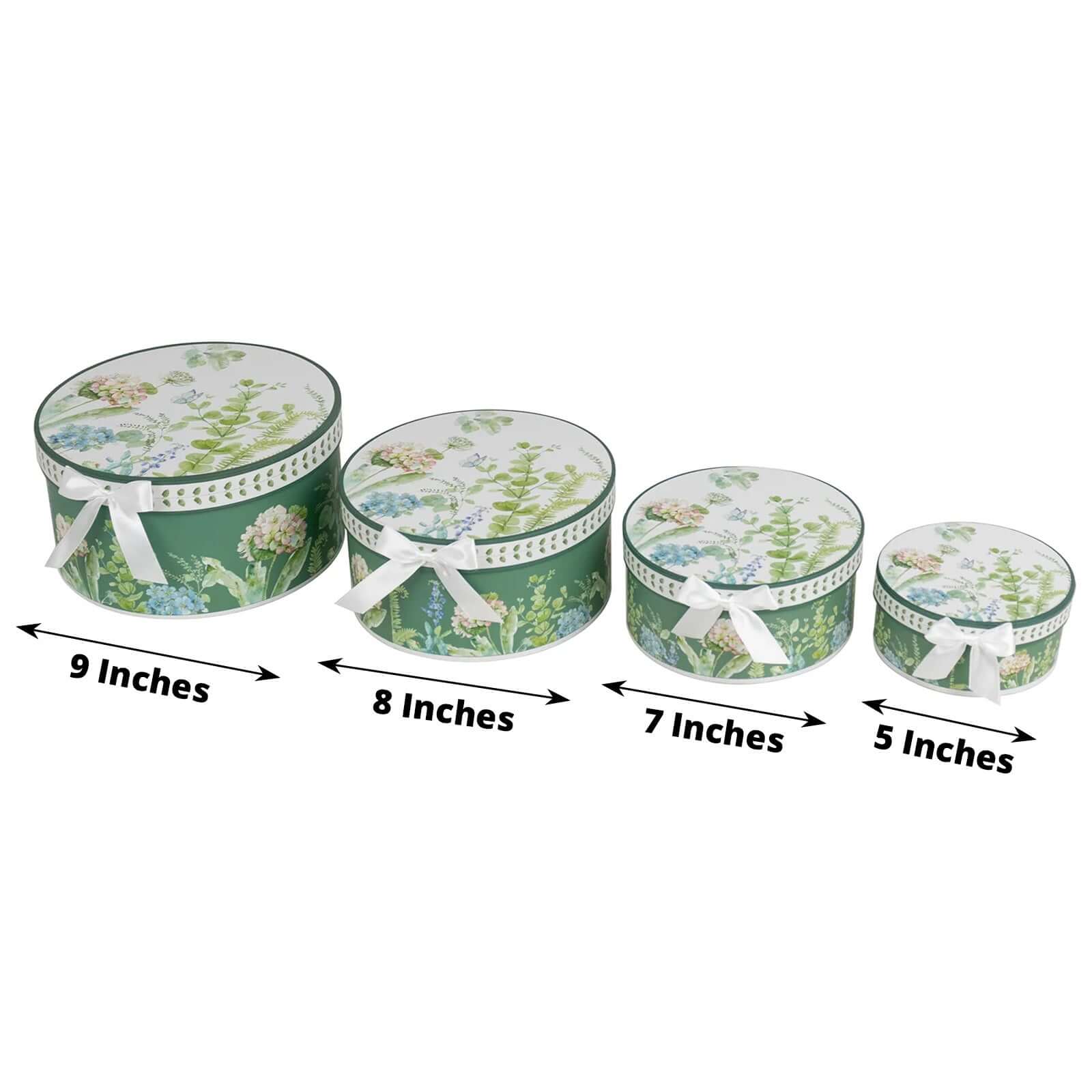 4-Piece Set of Greenery-Themed Cardstock Round Nesting Gift Boxes with Lids