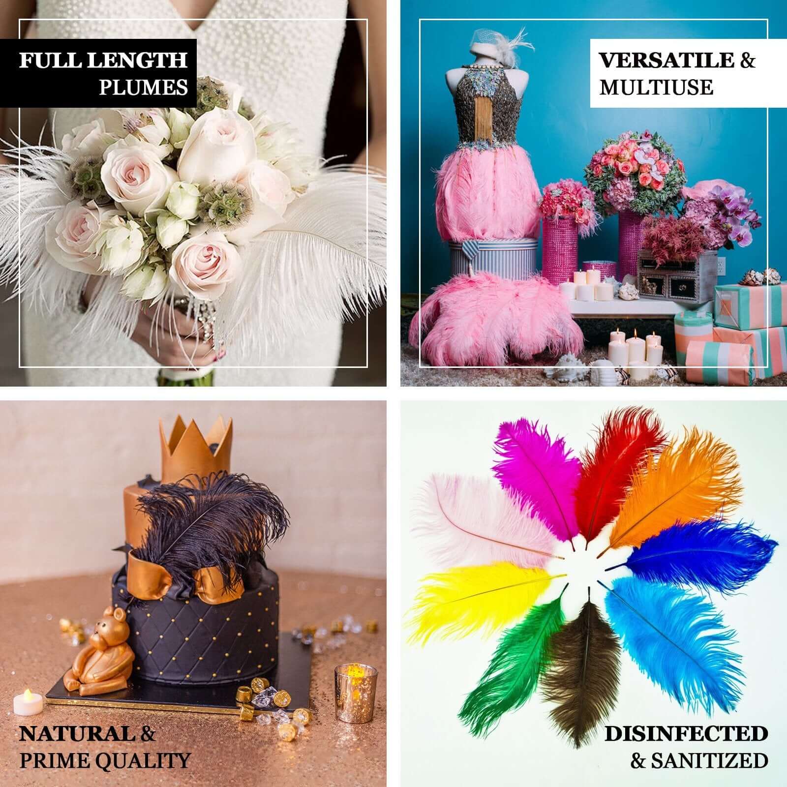 12-Piece Set of 13 - 15 Inch Navy Blue Authentic Ostrich Feathers for DIY Centerpieces