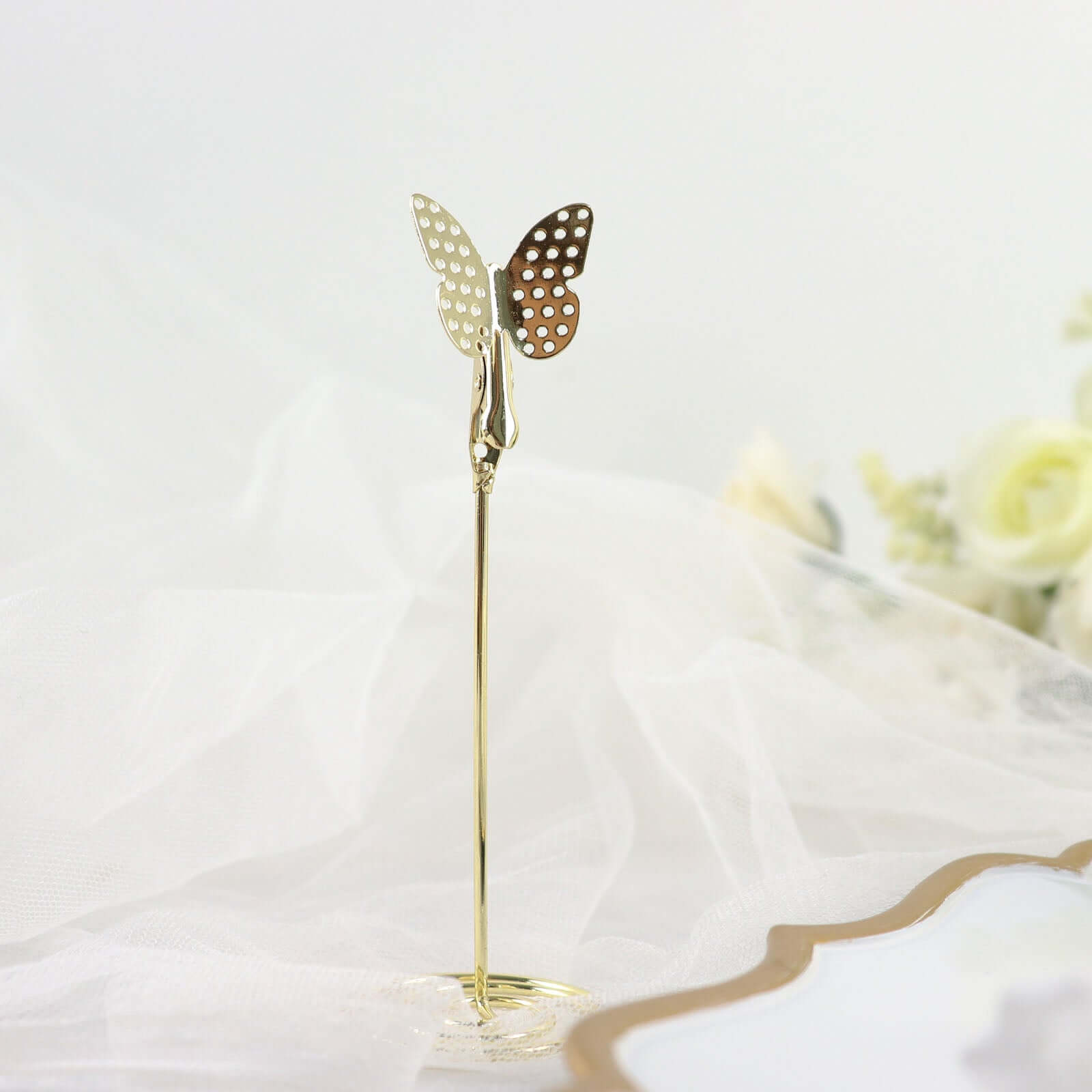 5-Pack Gold Metal Place Card Holders - Modern Table Stands with Butterfly Clips