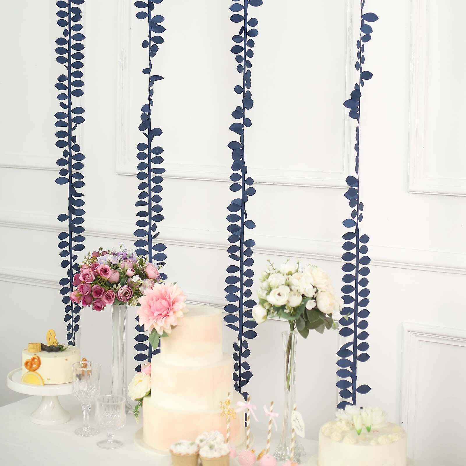 Navy Blue Taffeta Ribbon Sash with 4 - Leaf Petal Design, 50ft - Ideal for Decor
