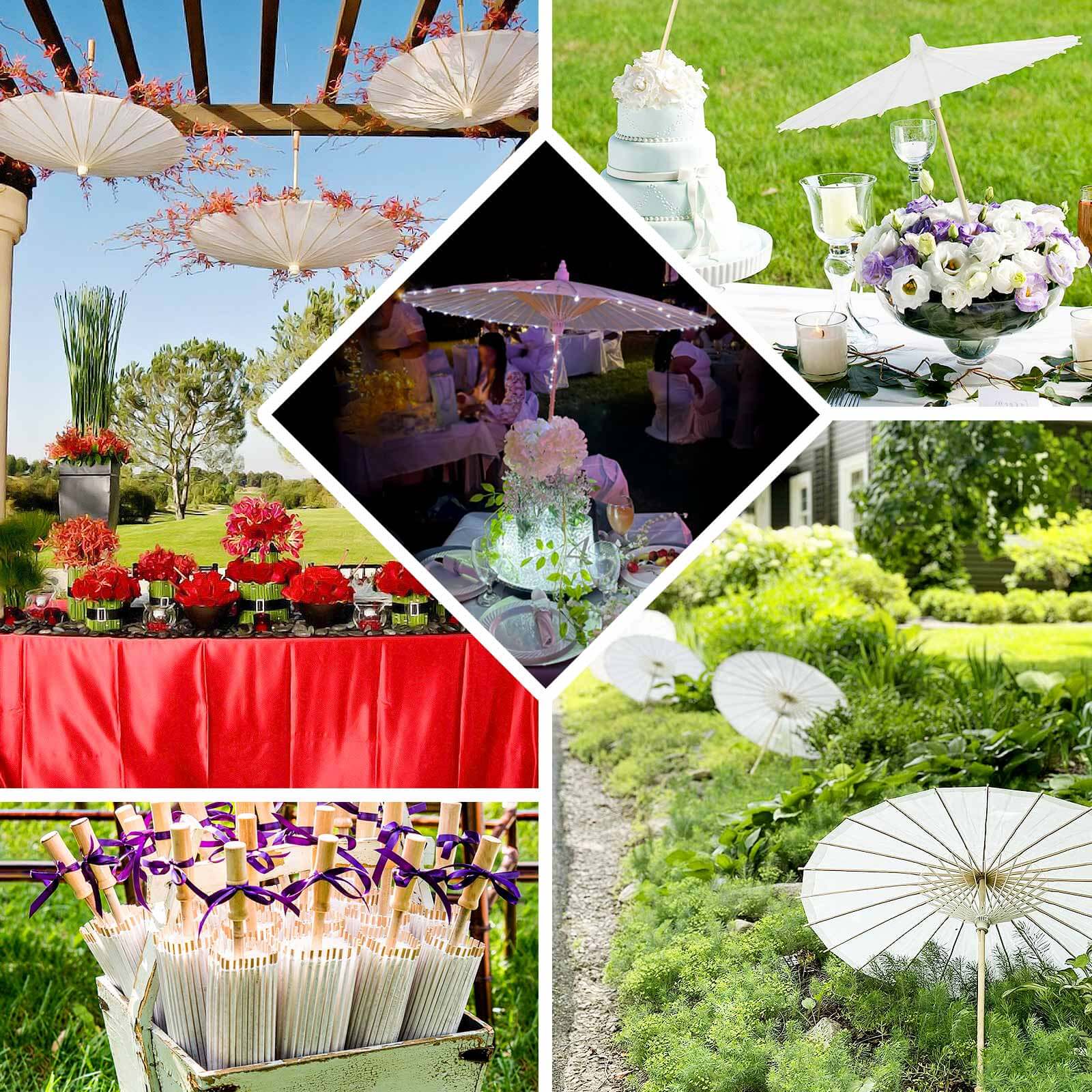 Hot Deal! 2-Pack White Paper and Bamboo Parasol Umbrellas Ideal for Bridal Shower Photos and Table Decor