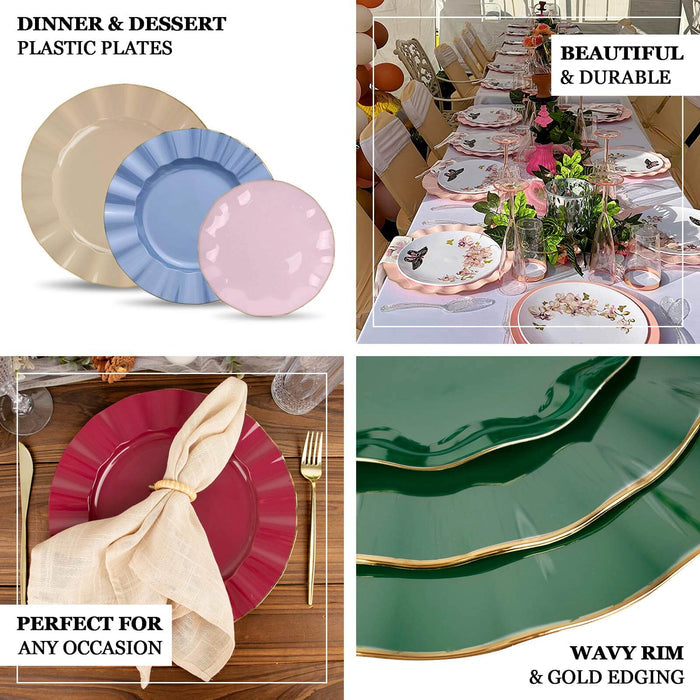 10-Pack Gold Plastic Round Dinner Plates with Ruffled Rim - Ideal for Classy Events