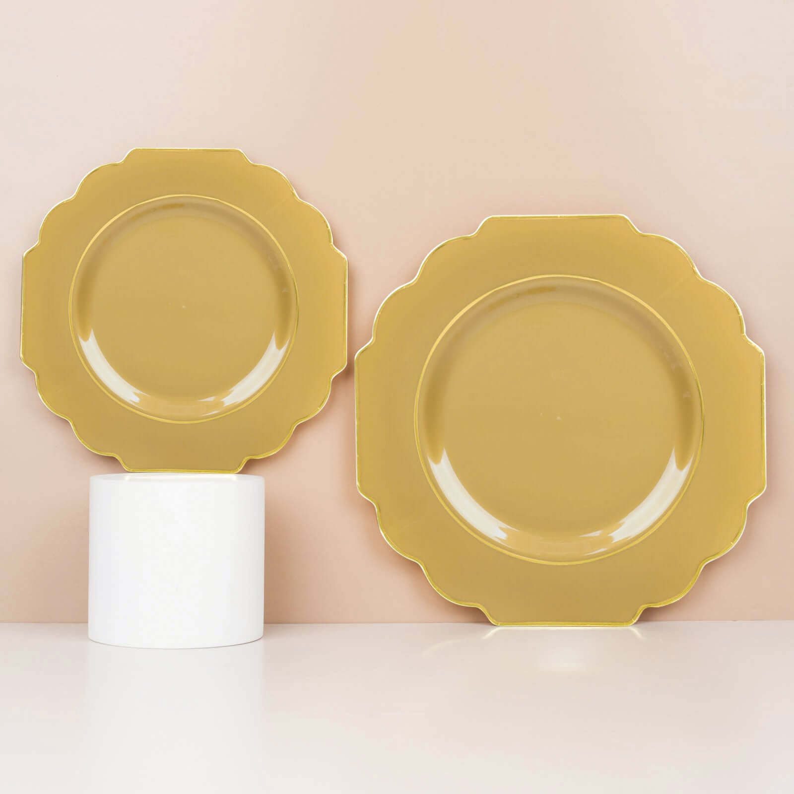 Get 10-Pack Heavy Duty Disposable Gold Baroque Dinner Plates with Scalloped Rim for Events