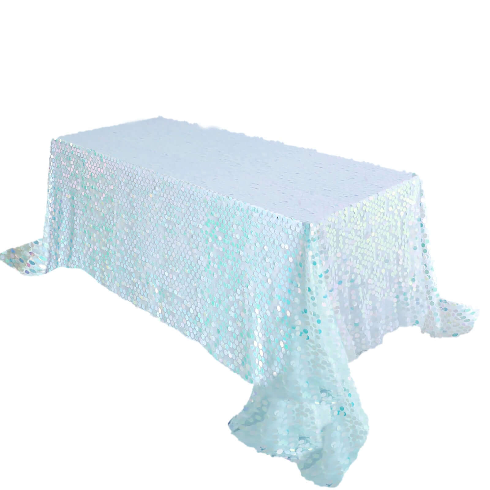 Iridescent Blue Sequin Rectangle Tablecloth - 90x132 Inches, Seamless, Perfect for Events