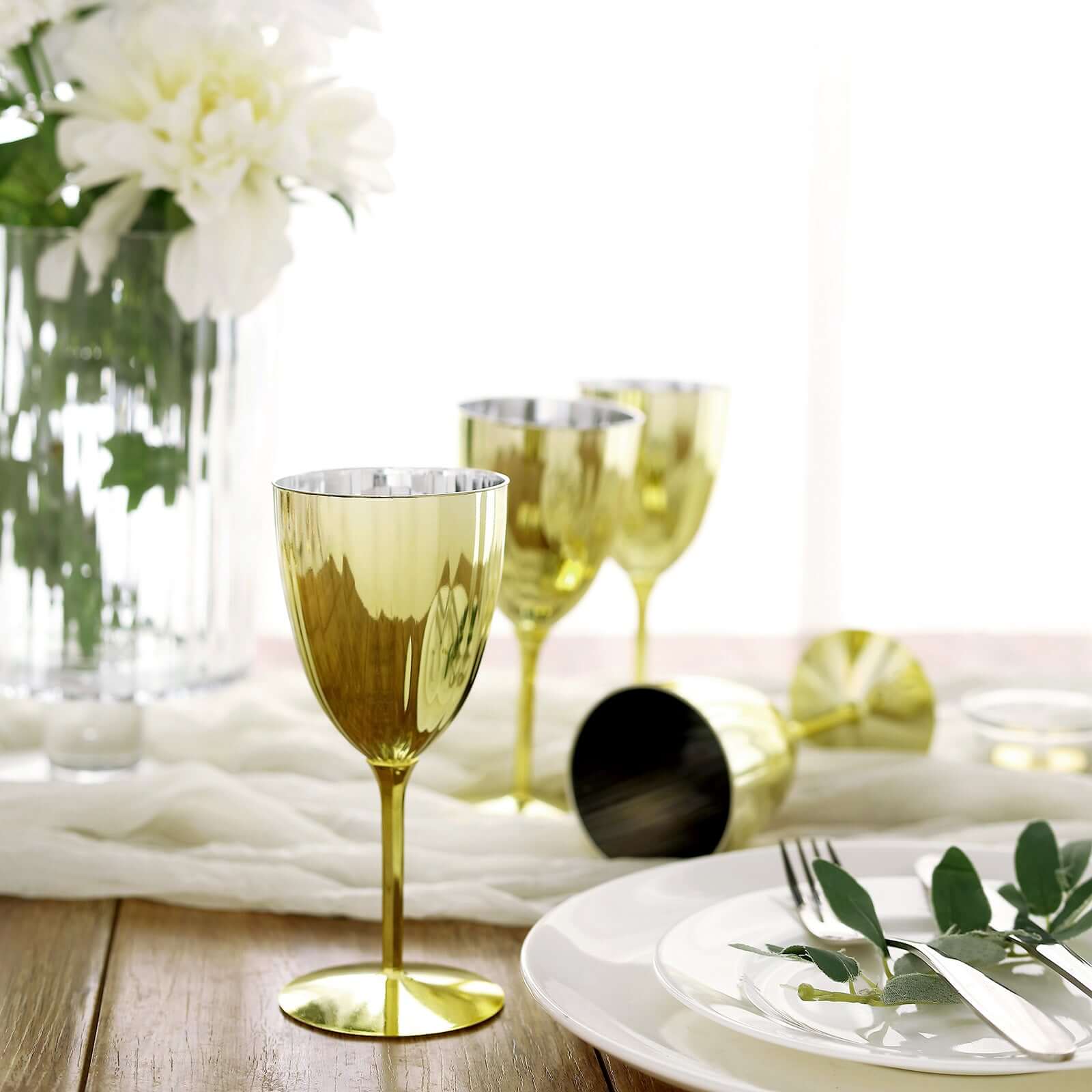 8oz Disposable Metallic Gold Plastic Wine Glasses - Set of 6 for Parties & Special Events