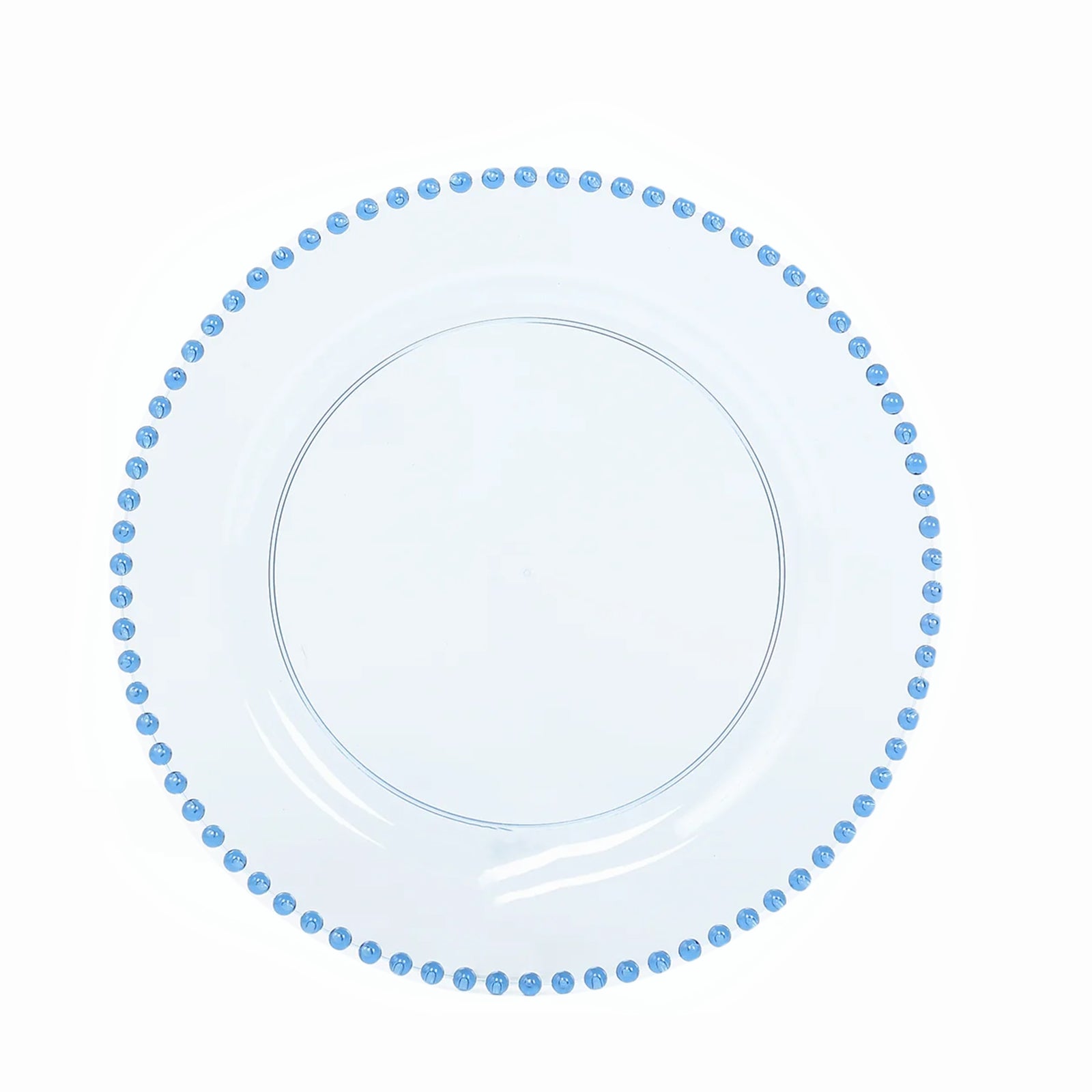 10-Piece Set of Disposable Round Plastic Dinner Plates in Transparent Dusty Blue with Beaded Edge
