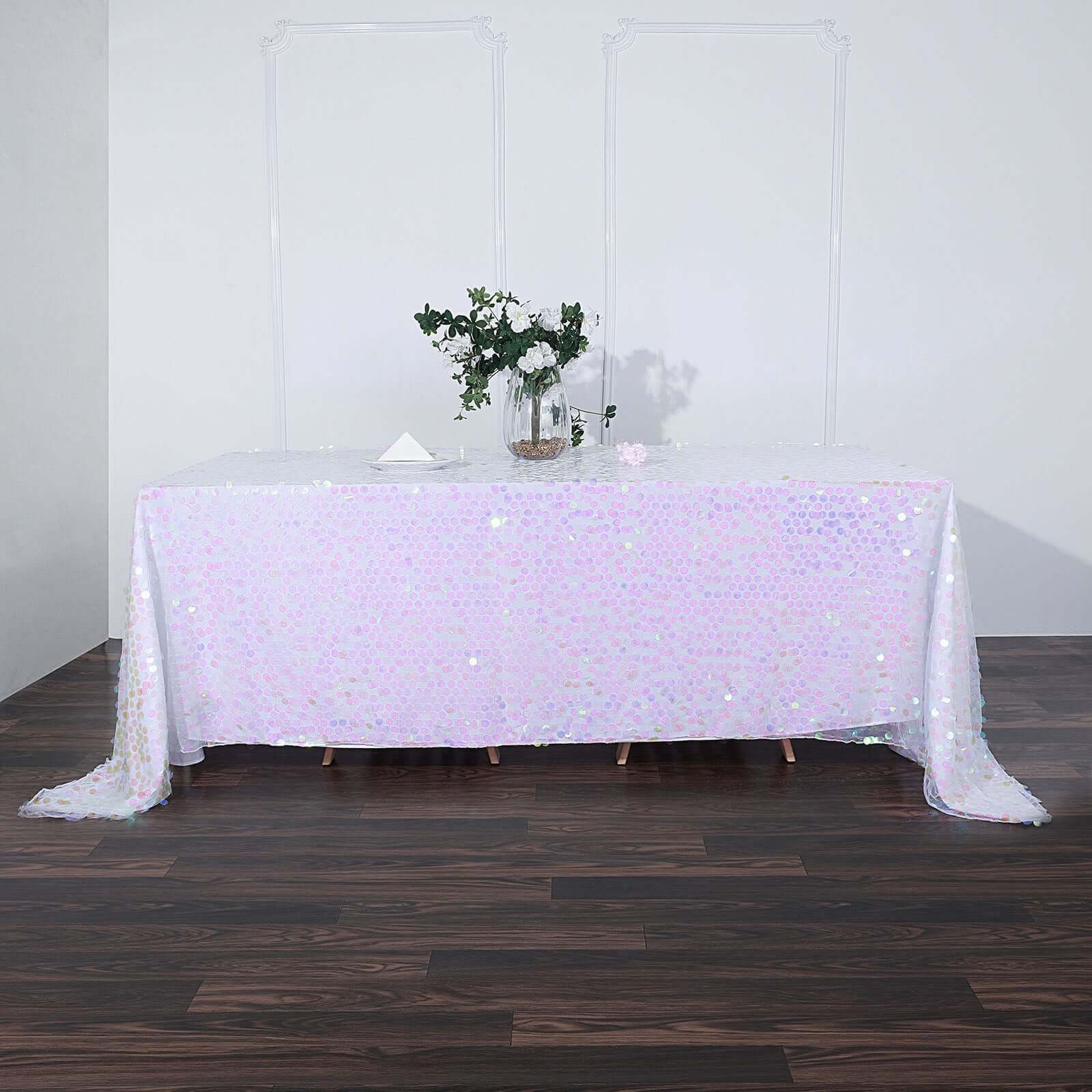 Iridescent Sequin 90x132 Rectangle Seamless Tablecloth for Big Events